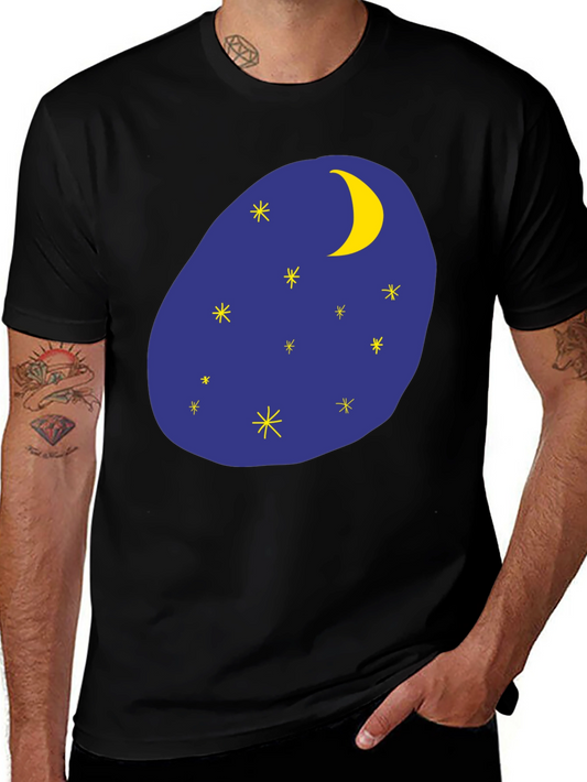 Night Sky Graphic Tee - Black Cotton T-Shirt