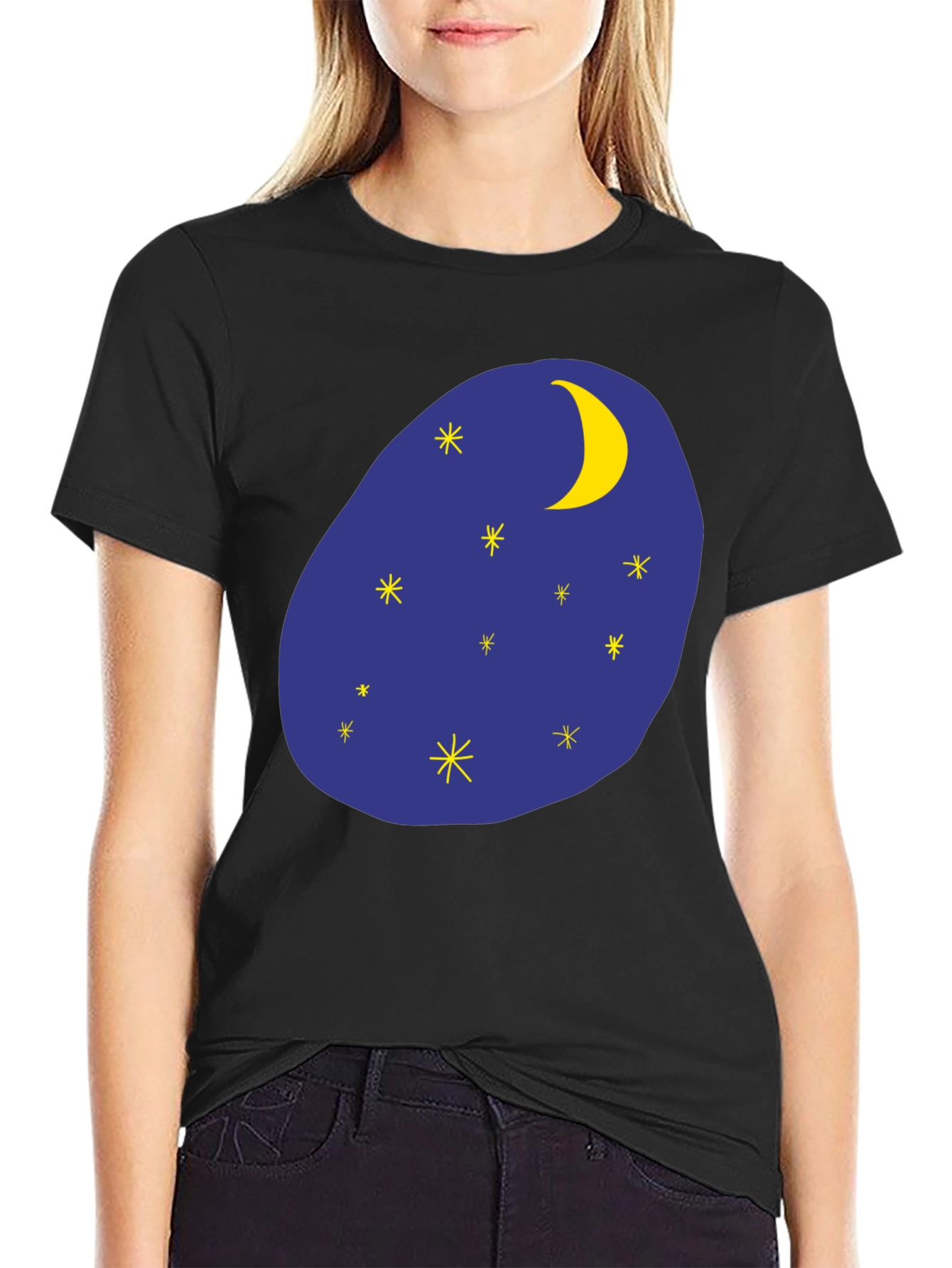 Night Sky Graphic Tee - Black Cotton T-Shirt