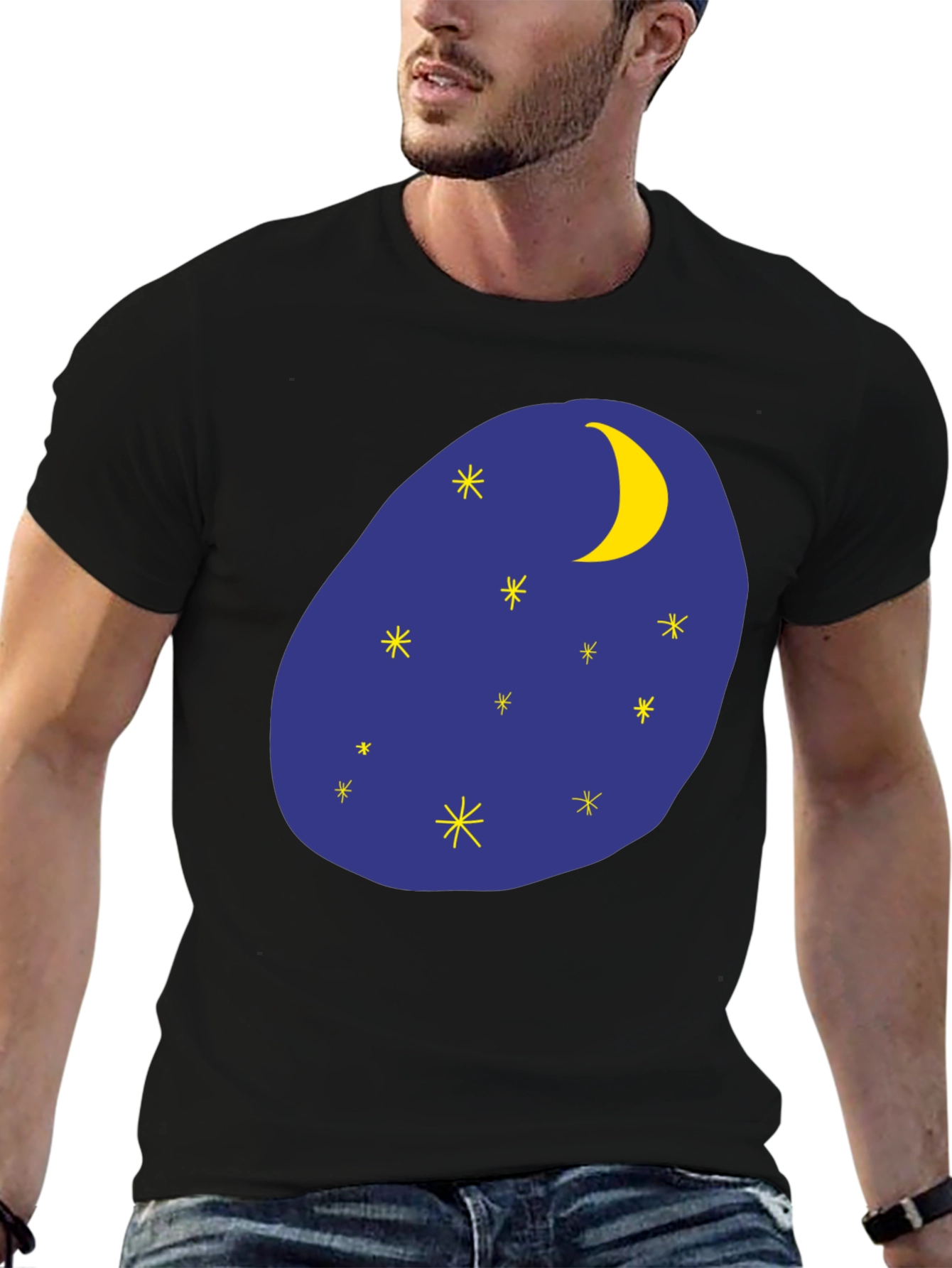 Night Sky Graphic Tee - Black Cotton T-Shirt