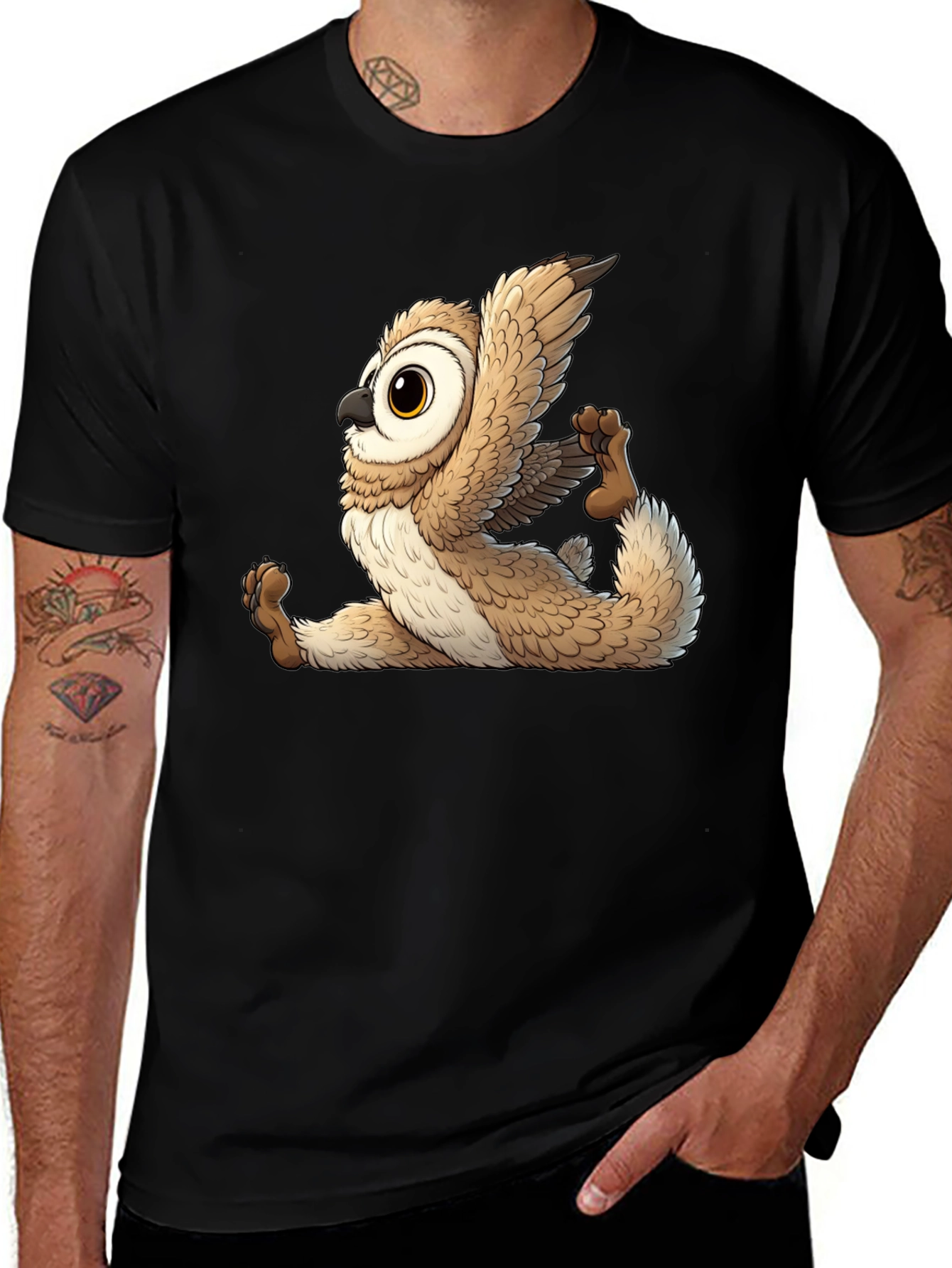 Yoga Owl Graphic Tee - Black Cotton Blend