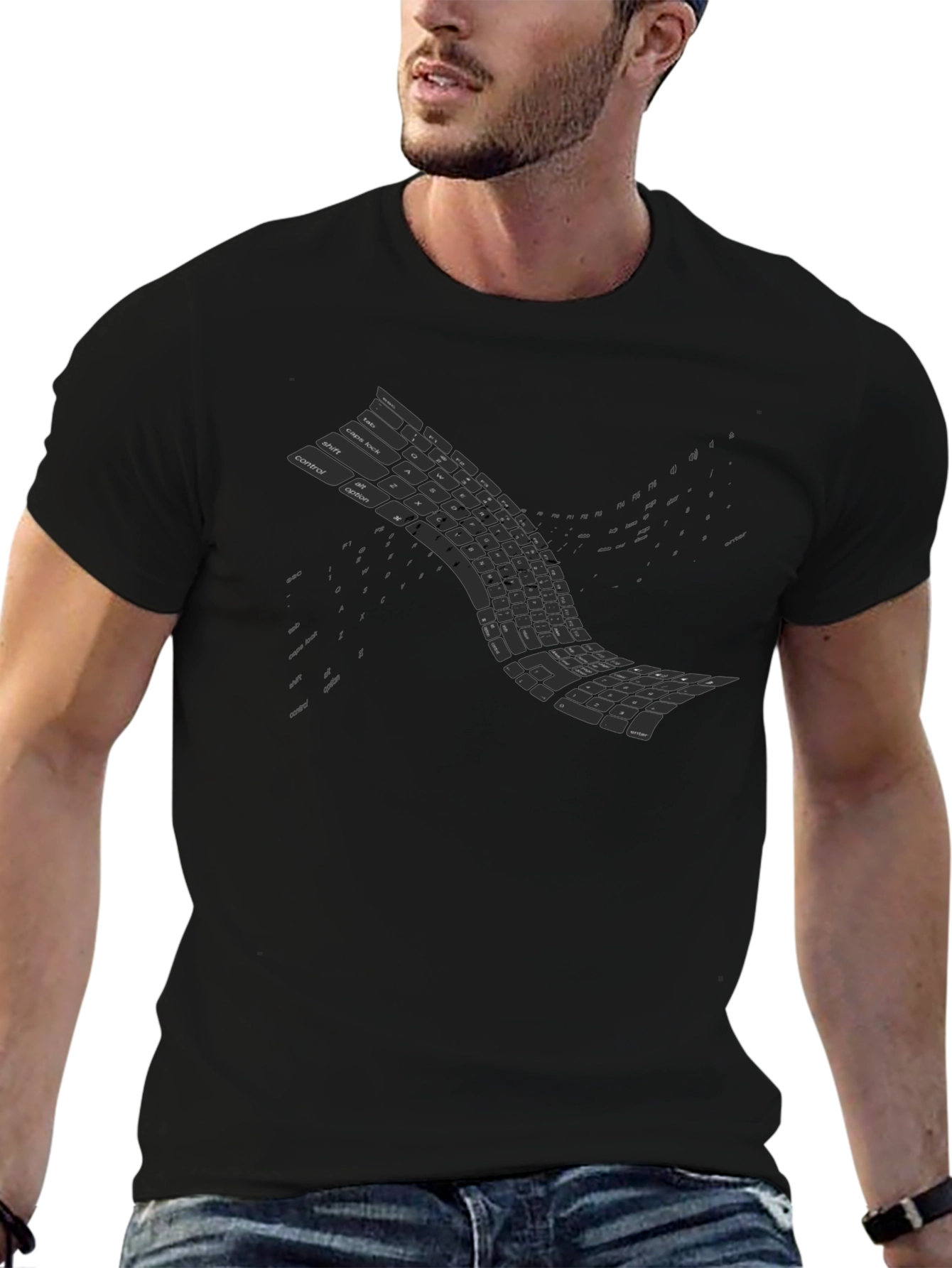 Curved Keyboard Graphic Tee - Programmer Style Shirt