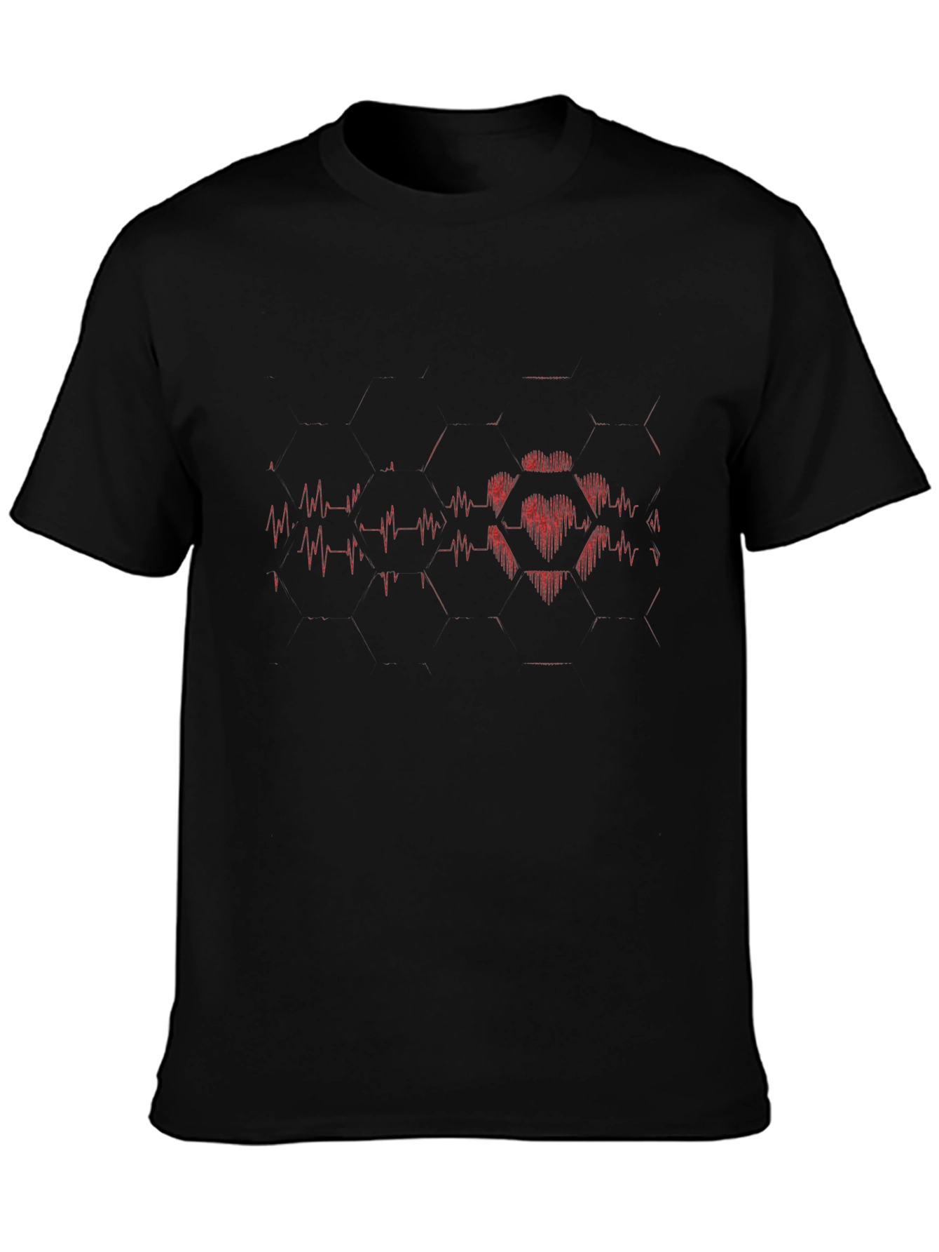 Heartbeat Hex Graphic Tee - Stylish Black Cotton Shirt