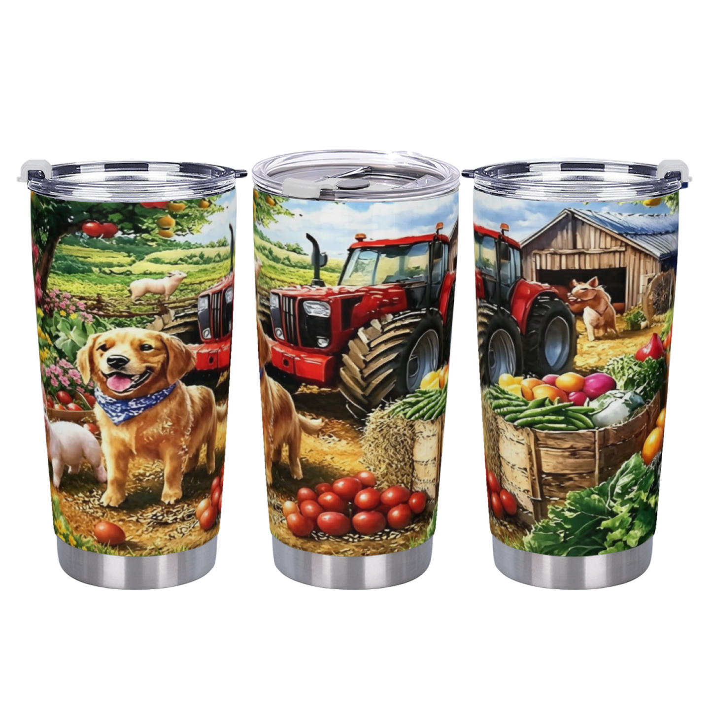 Sunny Farm Golden Retriever Tractor Country Life Tumbler