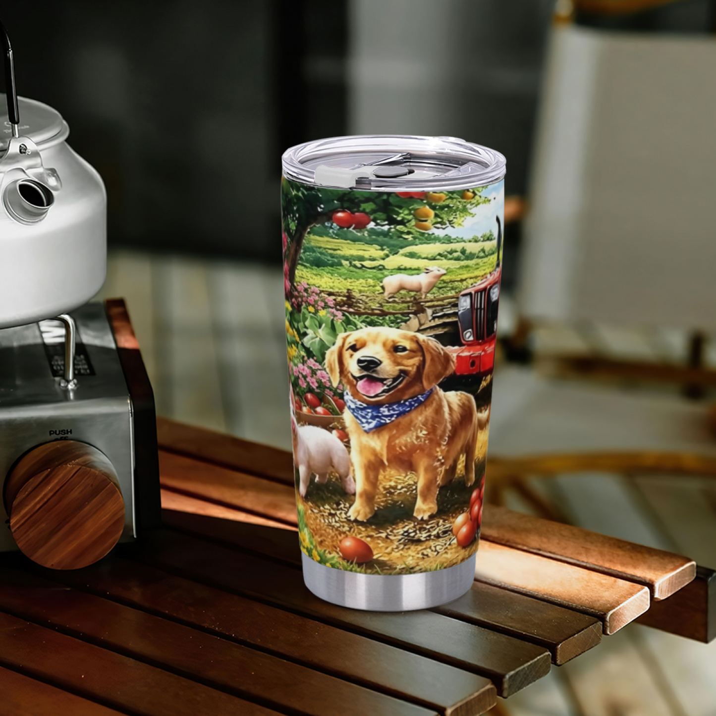 Sunny Farm Golden Retriever Tractor Country Life Tumbler