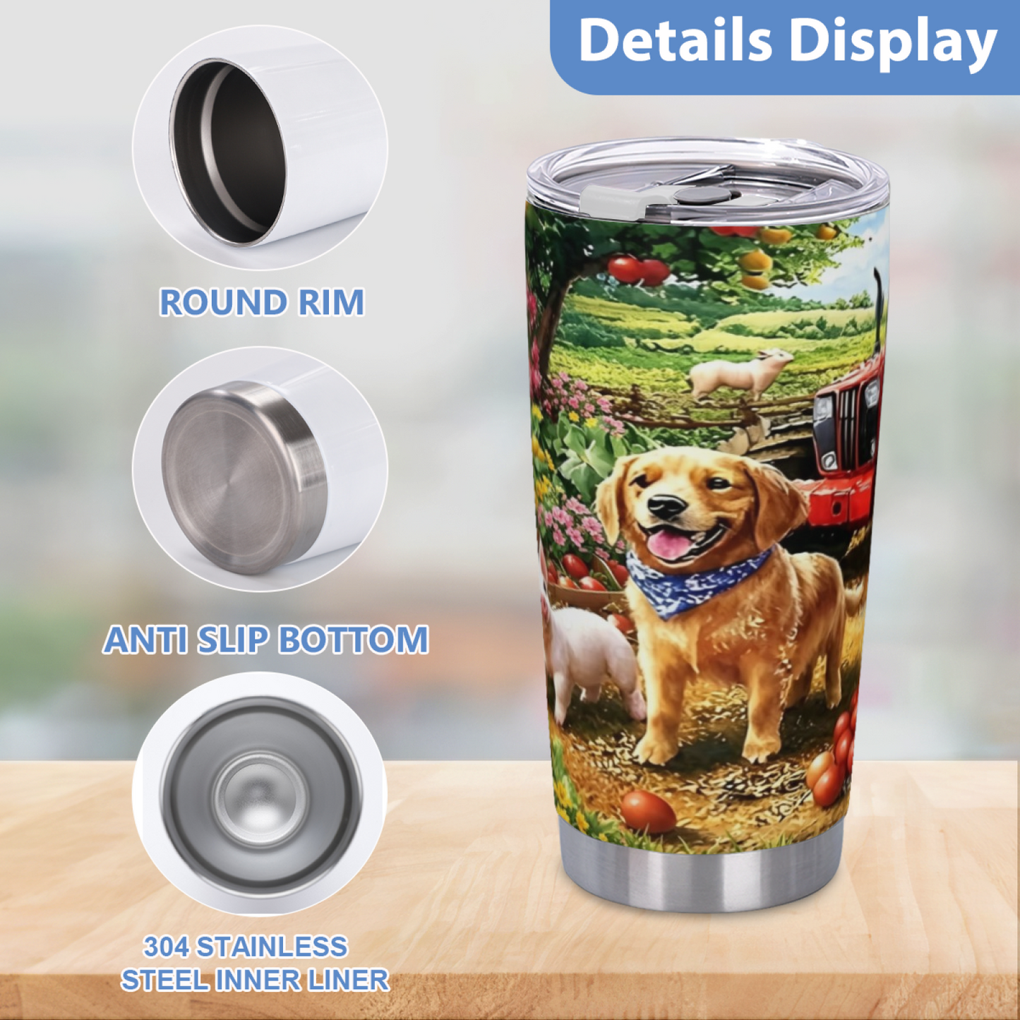 Sunny Farm Golden Retriever Tractor Country Life Tumbler