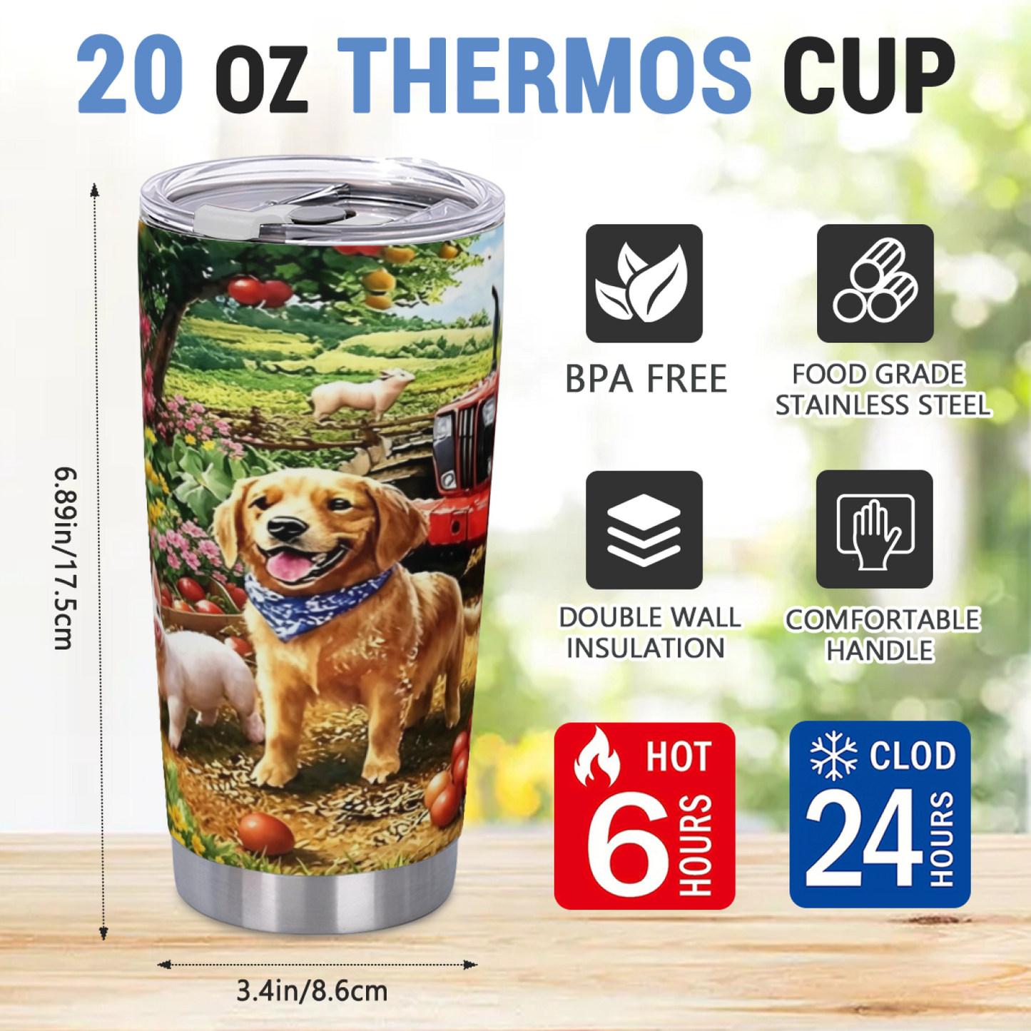 Sunny Farm Golden Retriever Tractor Country Life Tumbler