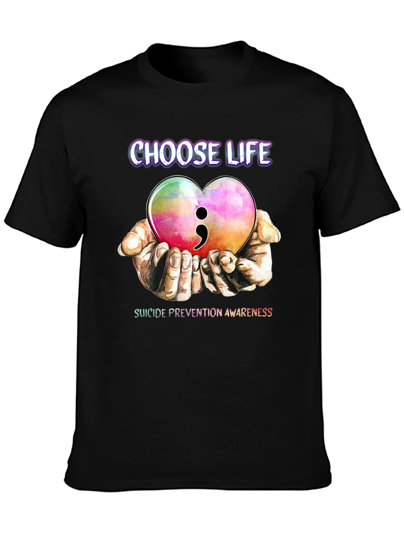 Choose Life Semicolon Heart Suicide Prevention Awareness T-Shirt