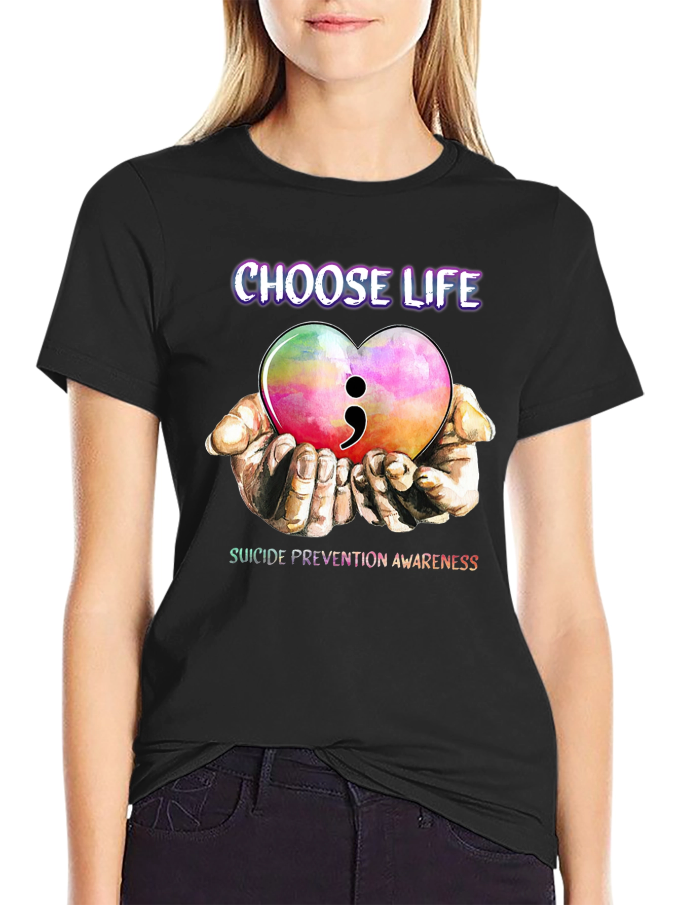Choose Life Semicolon Heart Suicide Prevention Awareness T-Shirt