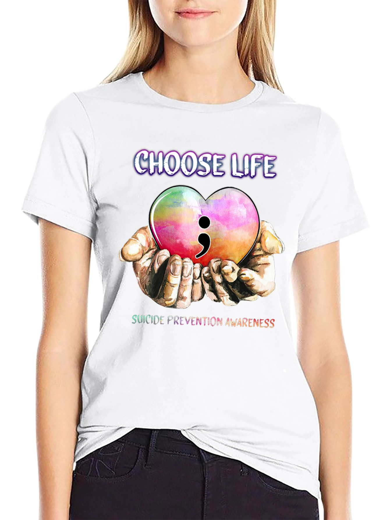 Choose Life Semicolon Heart Suicide Prevention Awareness T-Shirt