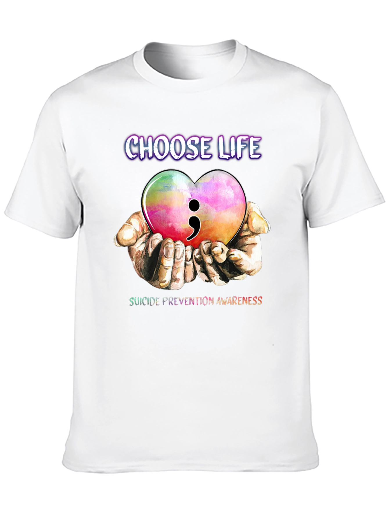 Choose Life Semicolon Heart Suicide Prevention Awareness T-Shirt