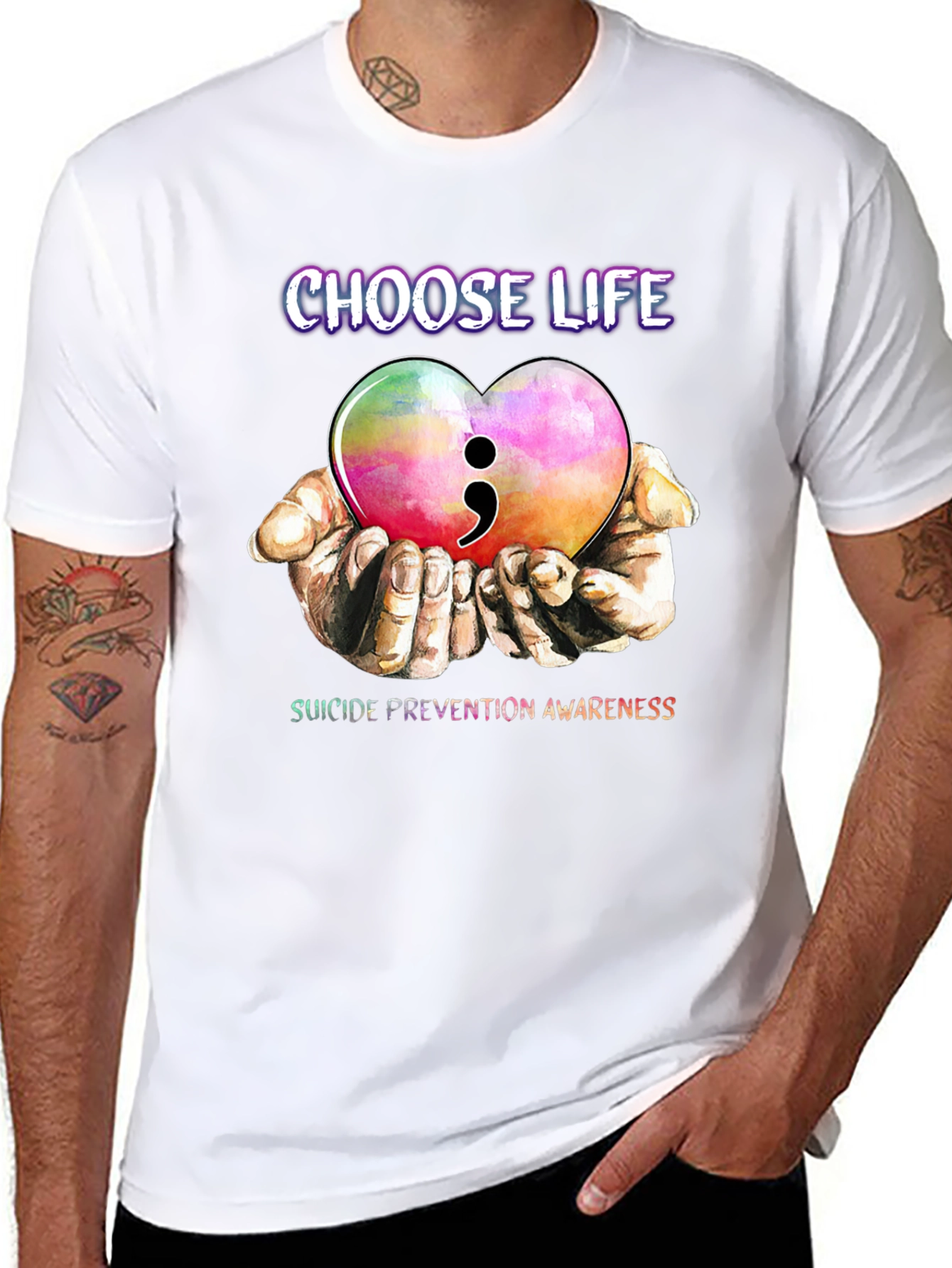 Choose Life Semicolon Heart Suicide Prevention Awareness T-Shirt