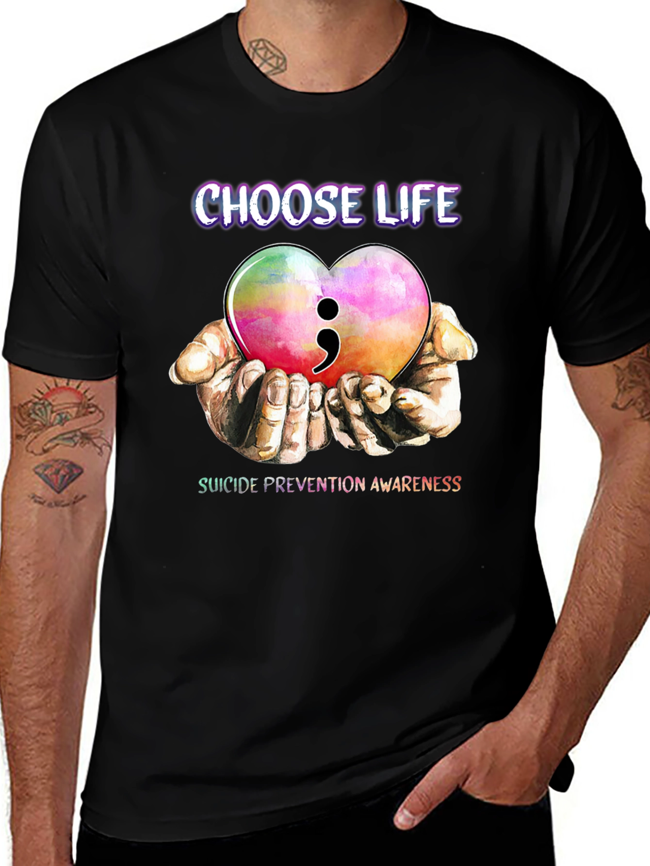 Choose Life Semicolon Heart Suicide Prevention Awareness T-Shirt