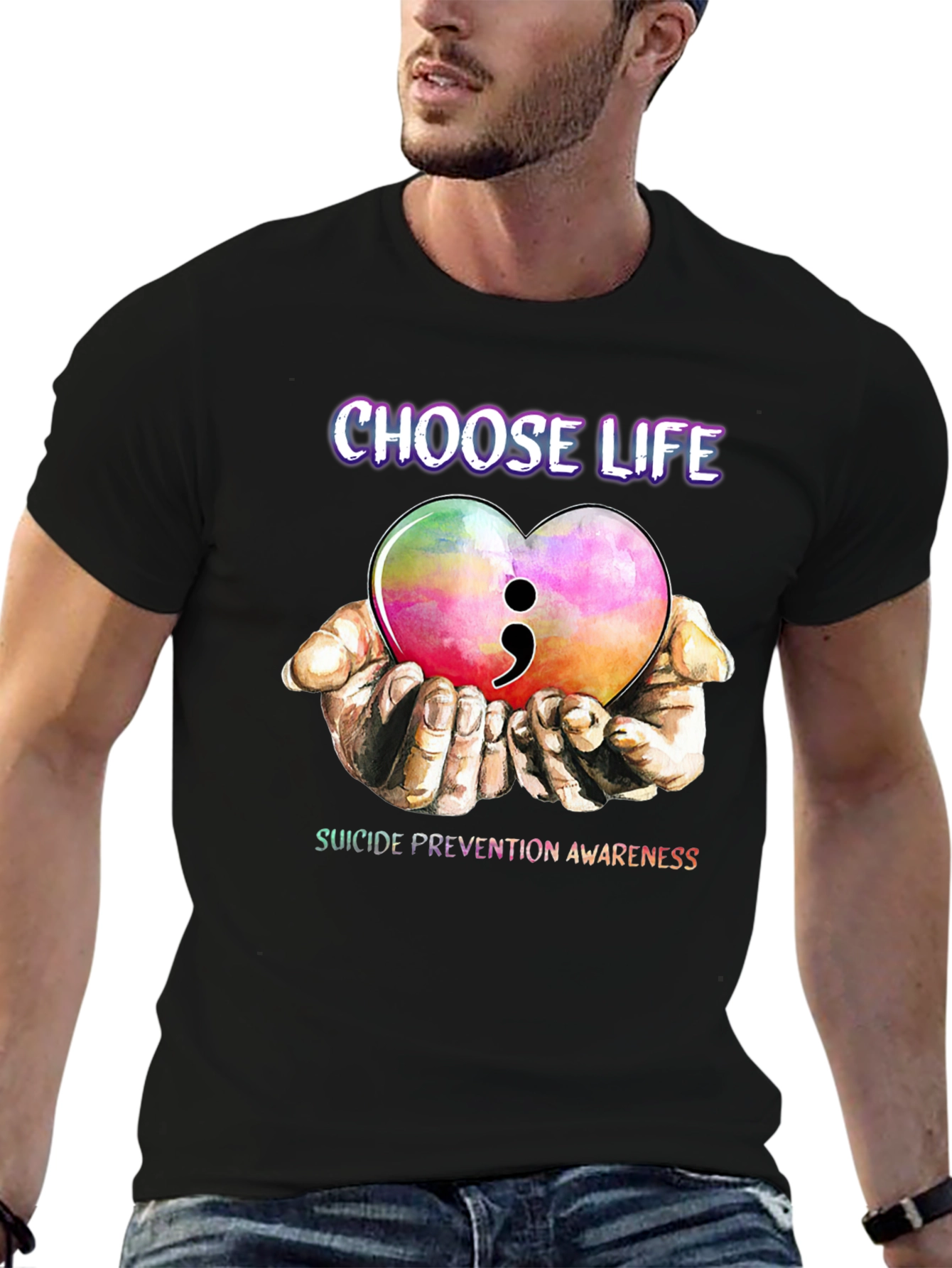 Choose Life Semicolon Heart Suicide Prevention Awareness T-Shirt