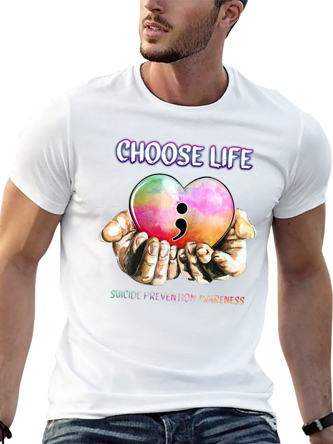 Choose Life Semicolon Heart Suicide Prevention Awareness T-Shirt