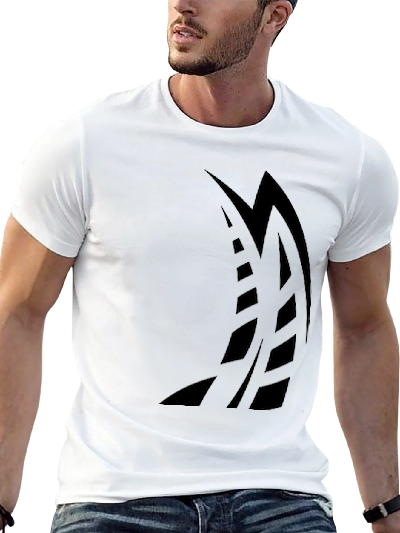 Mens Black Graphic Tee - Abstract Sailboat Design
