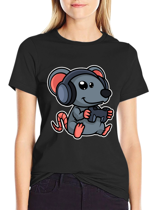 Gamer Mouse Graphic Tee - Playful Cartoon Design