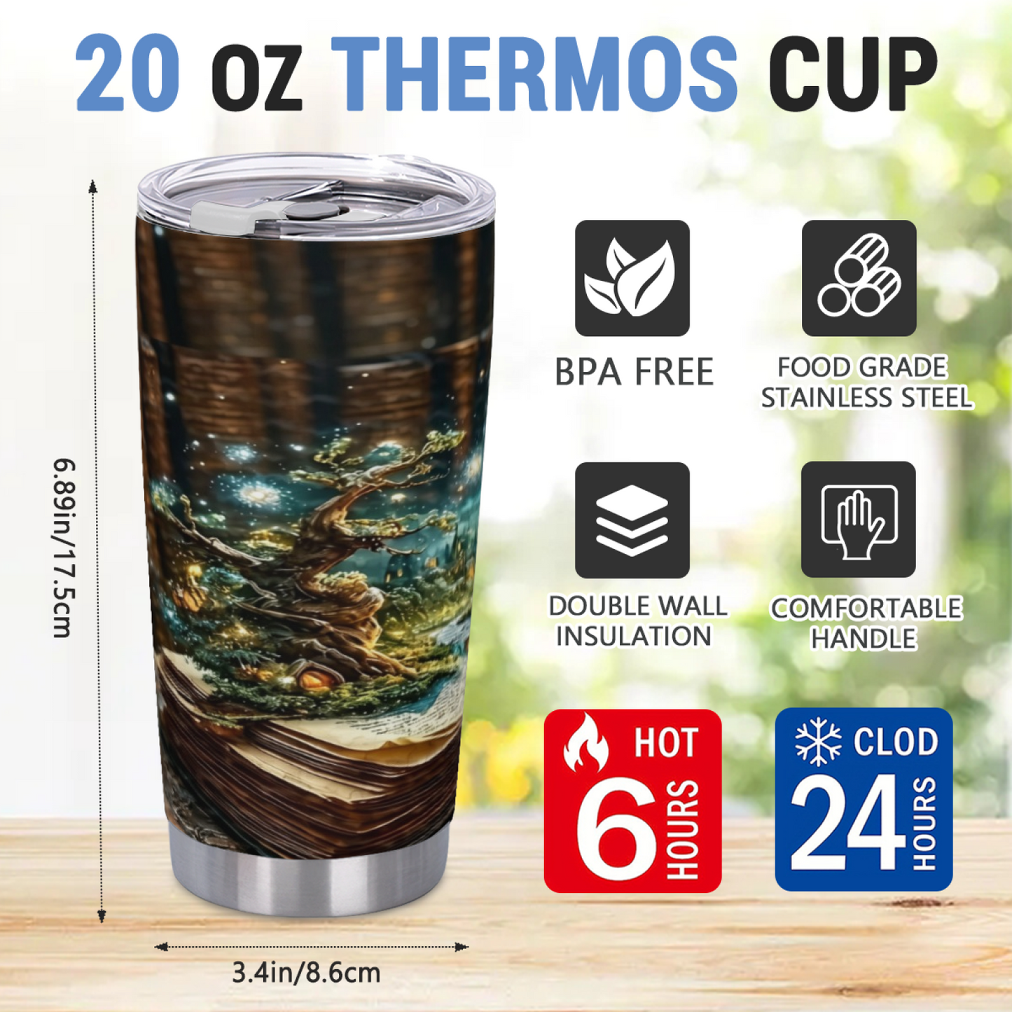 Enchanted Magic Ancient Tree on Antique Books Fantasy Cup