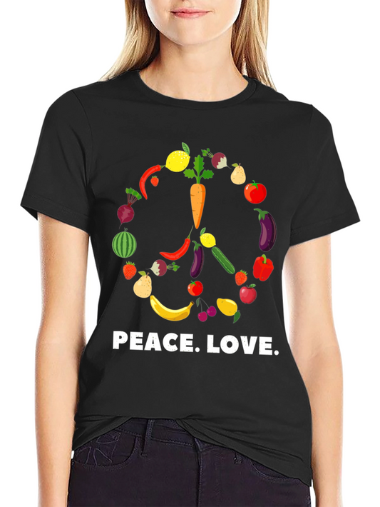 Peace Love Vegan Shirt - Fruit & Vegetable Peace Sign Tee