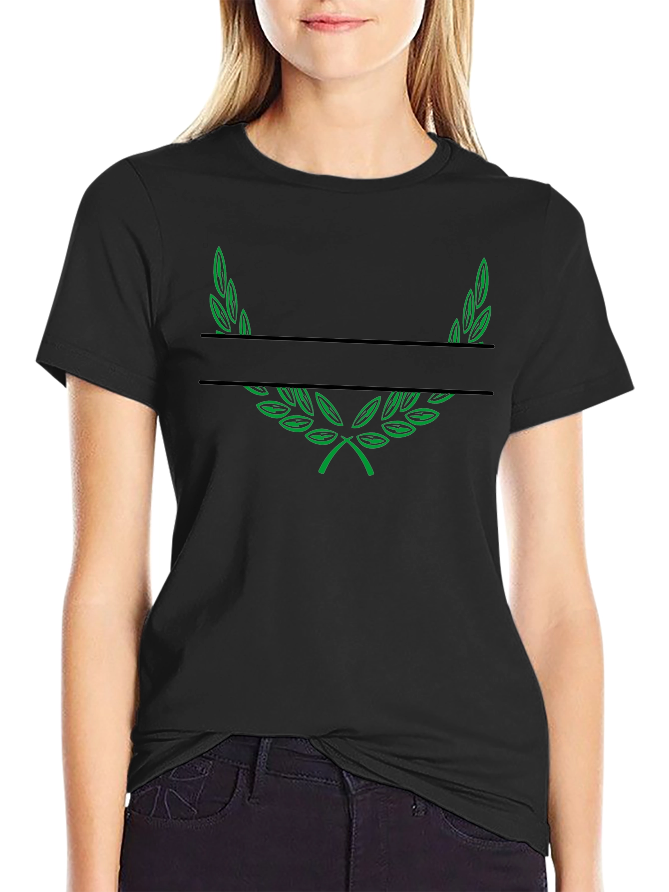 Green Laurel Wreath Black T-Shirt