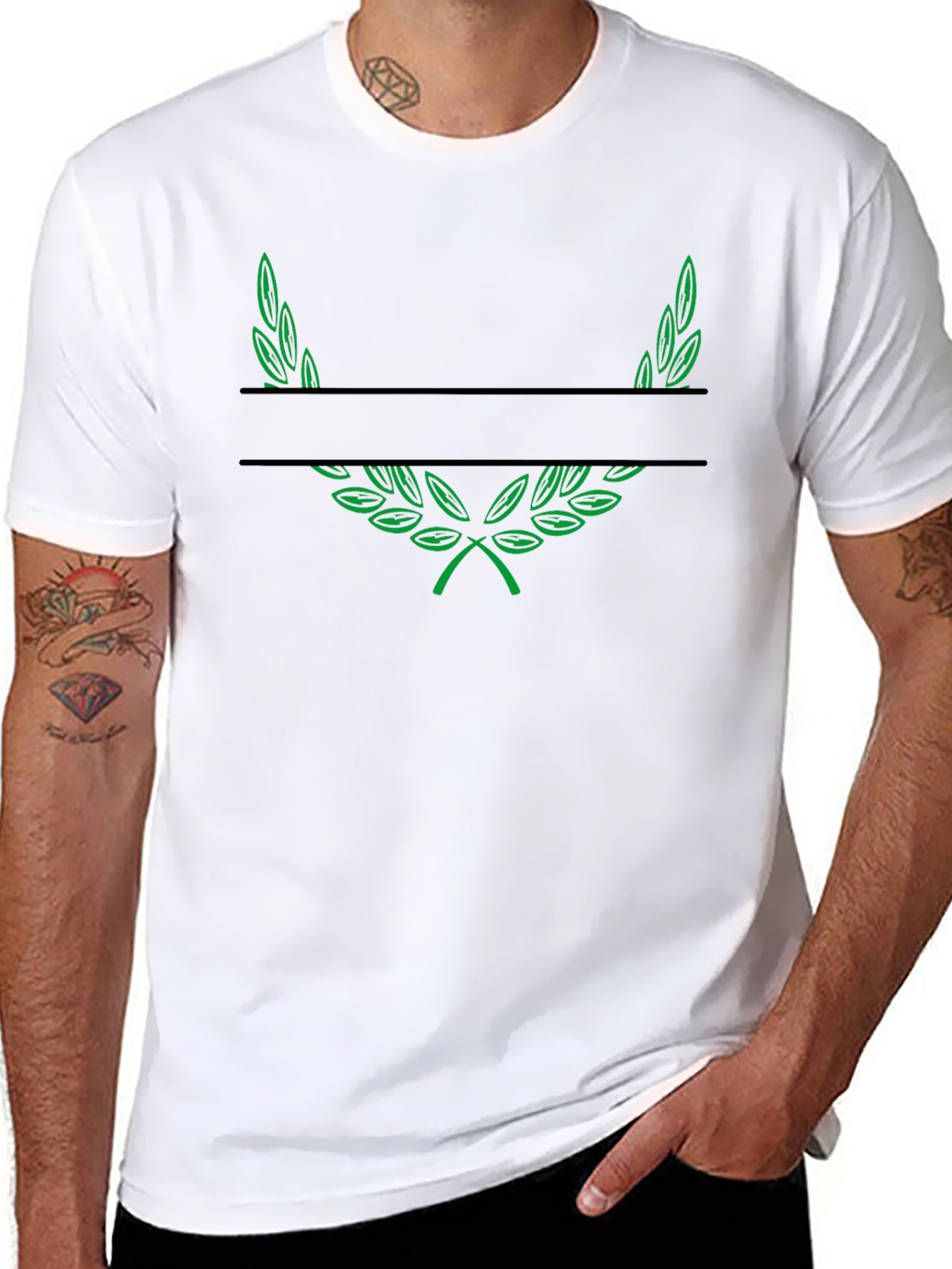 Green Laurel Wreath Black T-Shirt