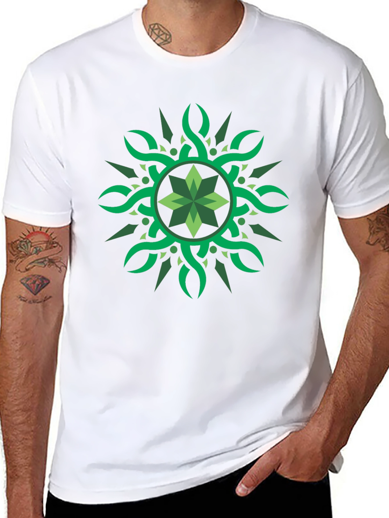 Green Celtic Knot Graphic Black T-Shirt
