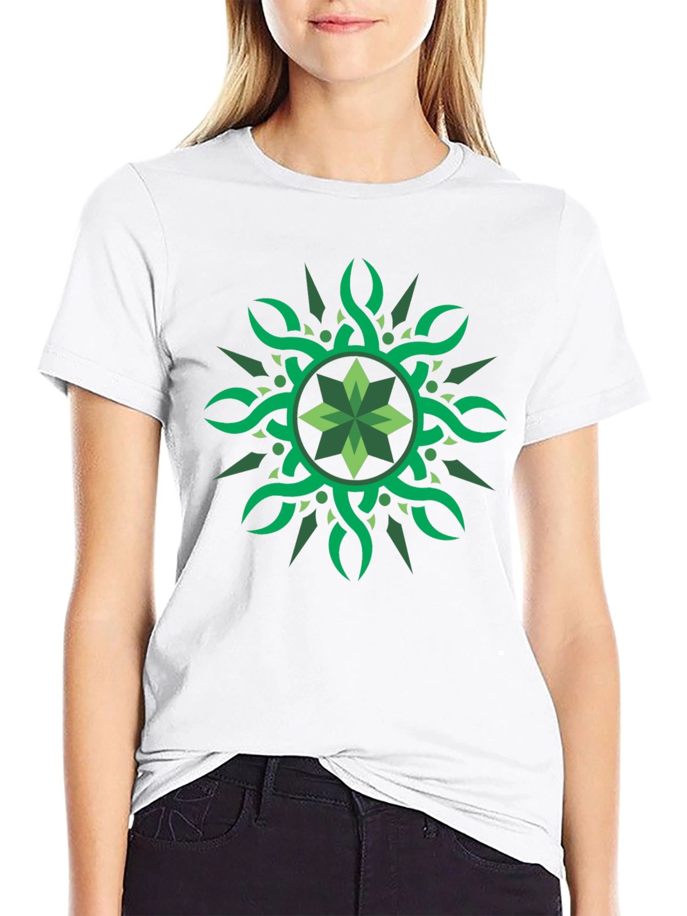 Green Celtic Knot Graphic Black T-Shirt