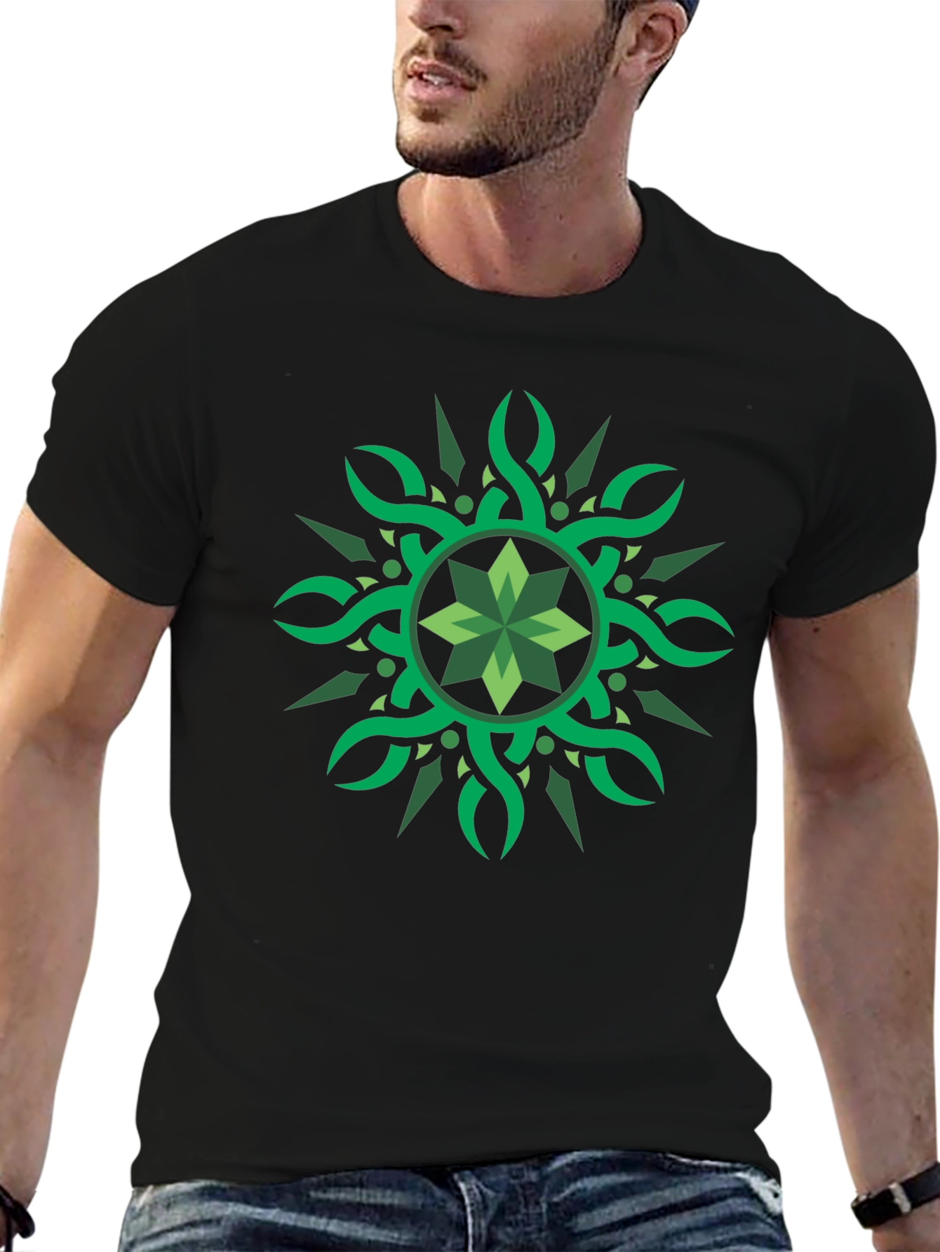 Green Celtic Knot Graphic Black T-Shirt