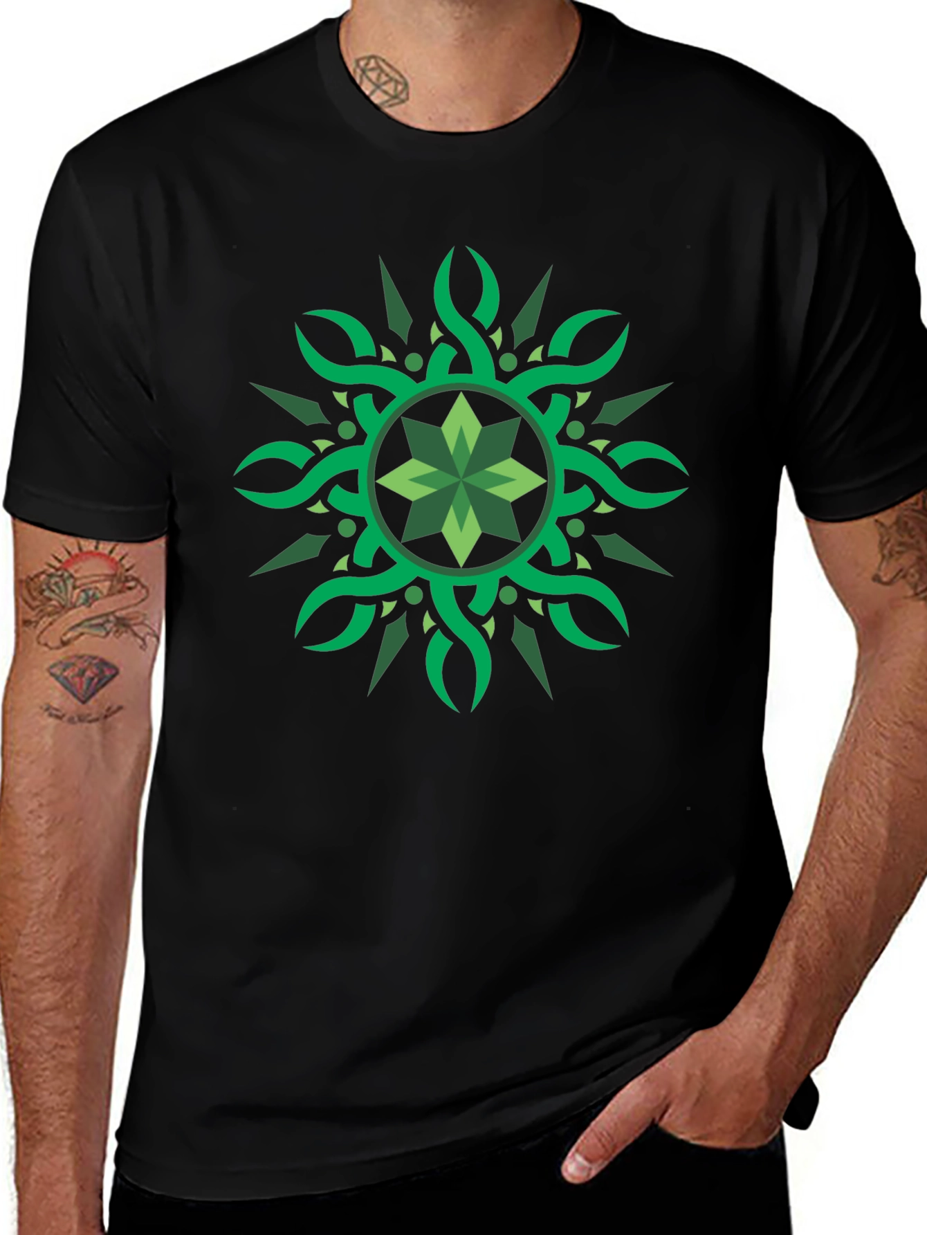 Green Celtic Knot Graphic Black T-Shirt