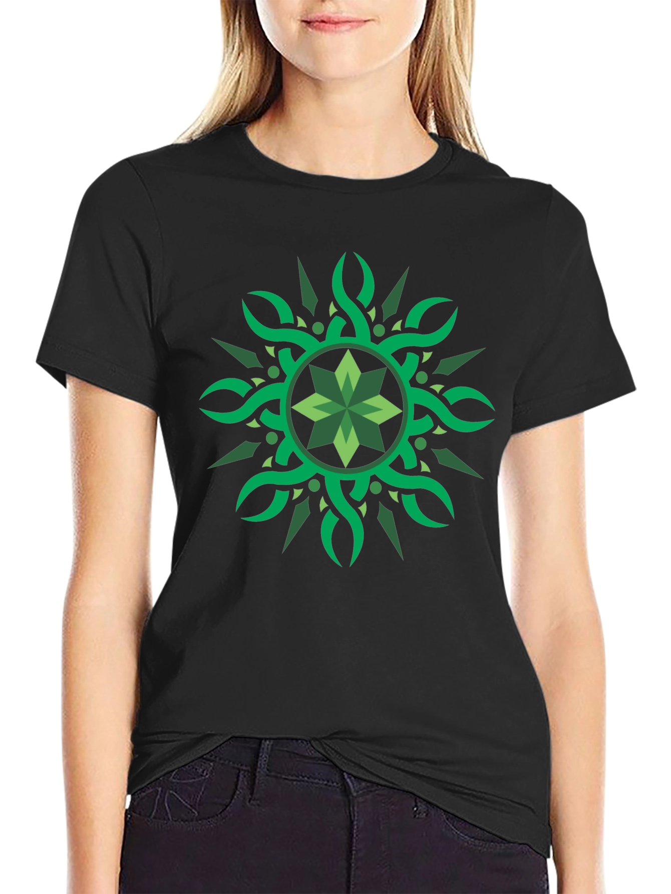 Green Celtic Knot Graphic Black T-Shirt