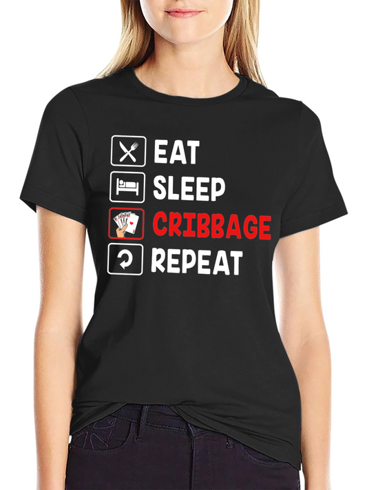 Eat Sleep Cribbage Repeat Black T-Shirt