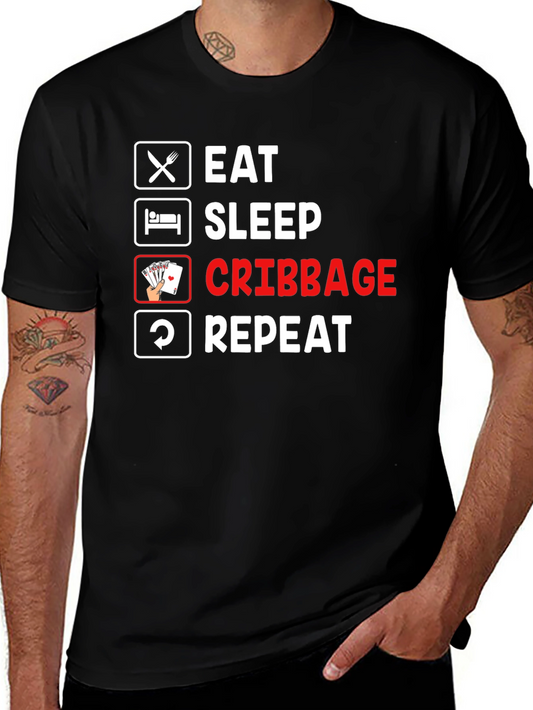 Eat Sleep Cribbage Repeat Black T-Shirt