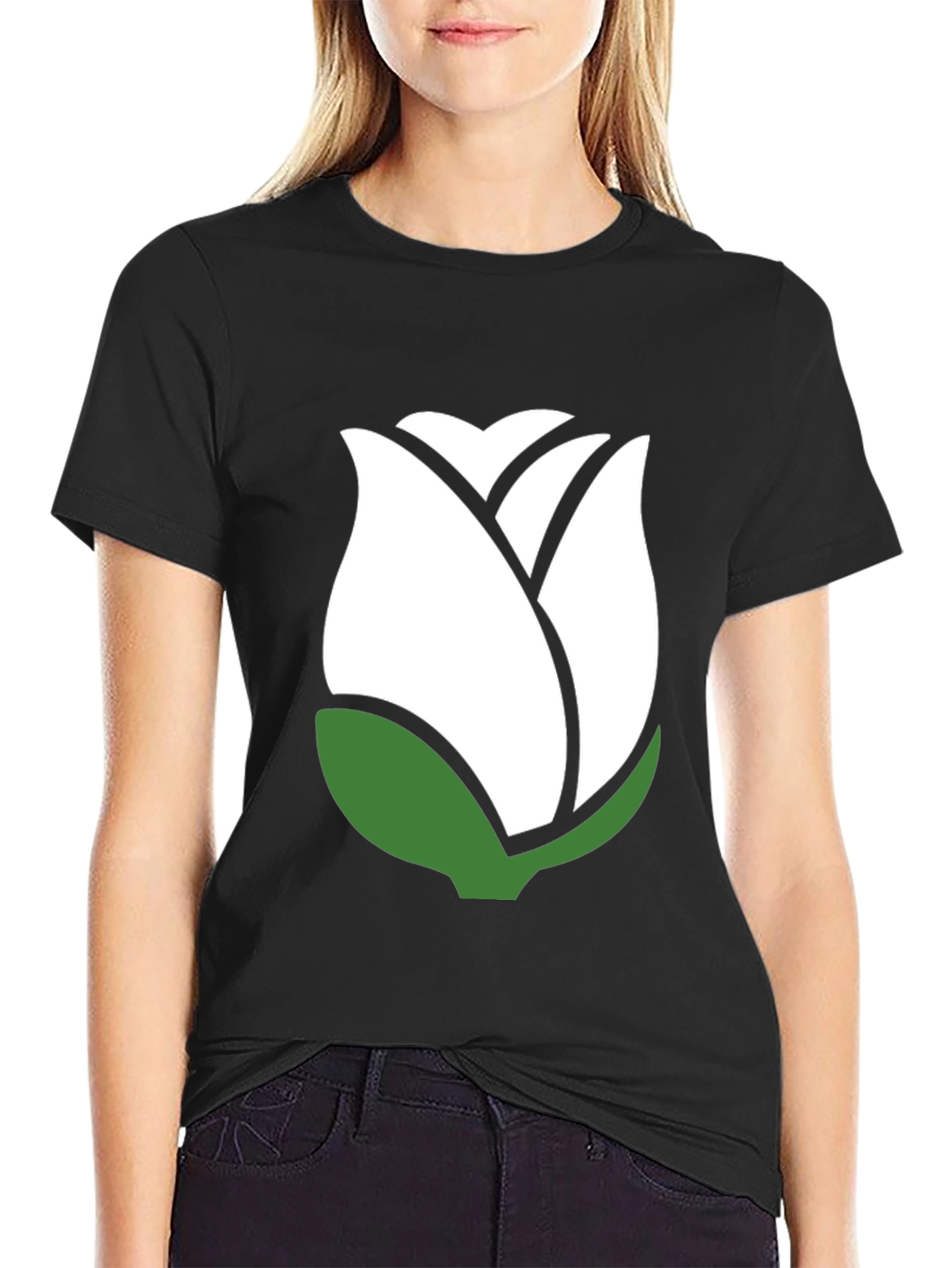 White Rose Graphic Black T-Shirt - Stylish Casual Wear
