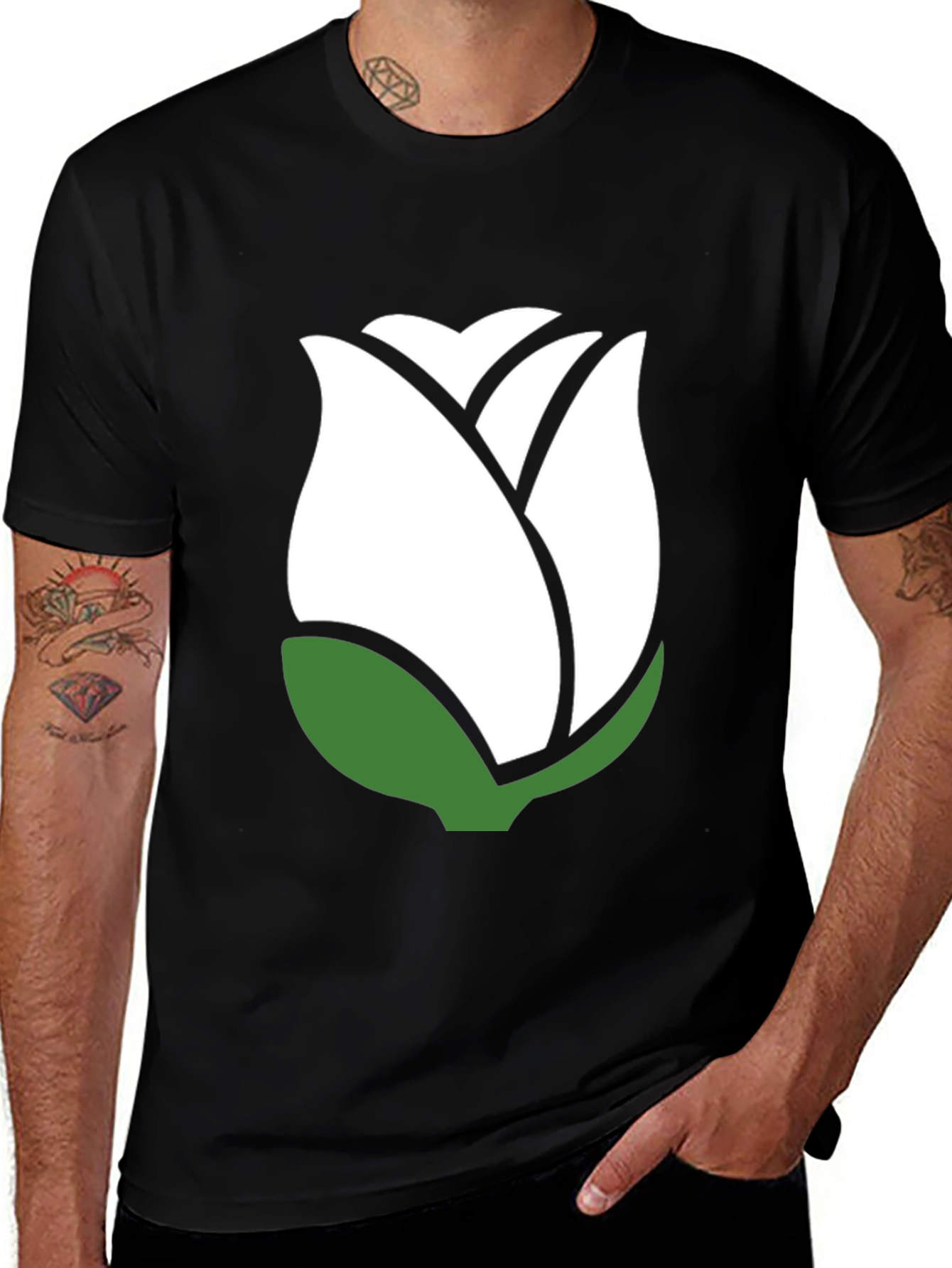 White Rose Graphic Black T-Shirt - Stylish Casual Wear