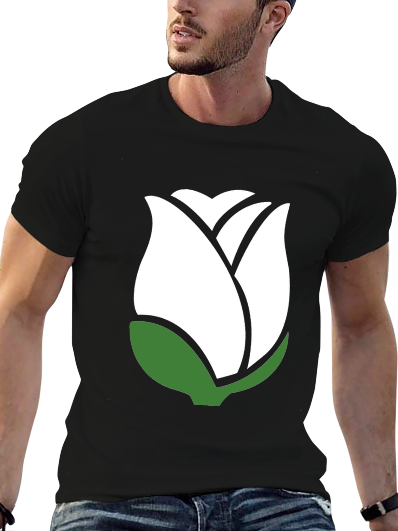 White Rose Graphic Black T-Shirt - Stylish Casual Wear