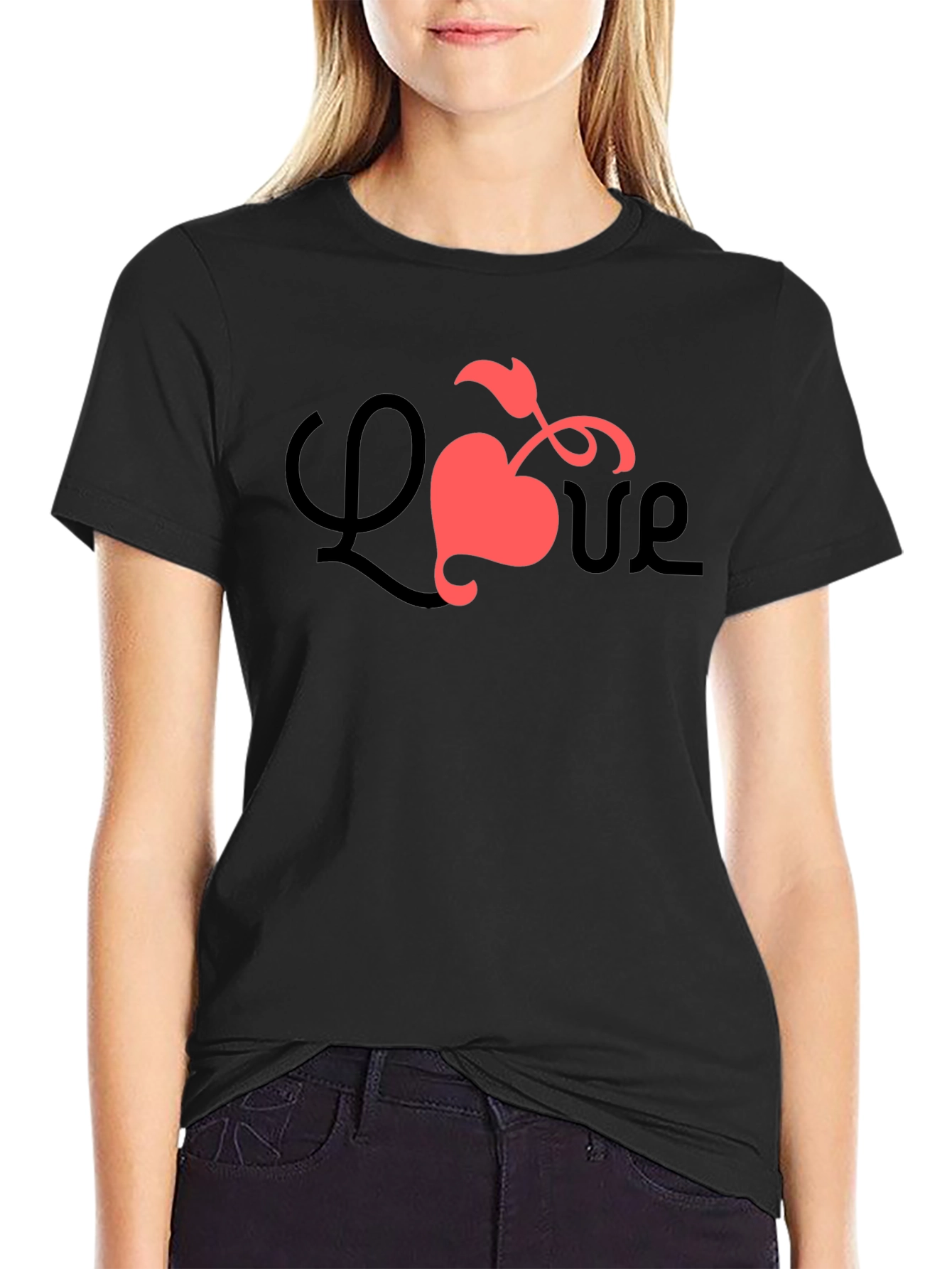 Love Heart Graphic Tee - Black Casual Shirt