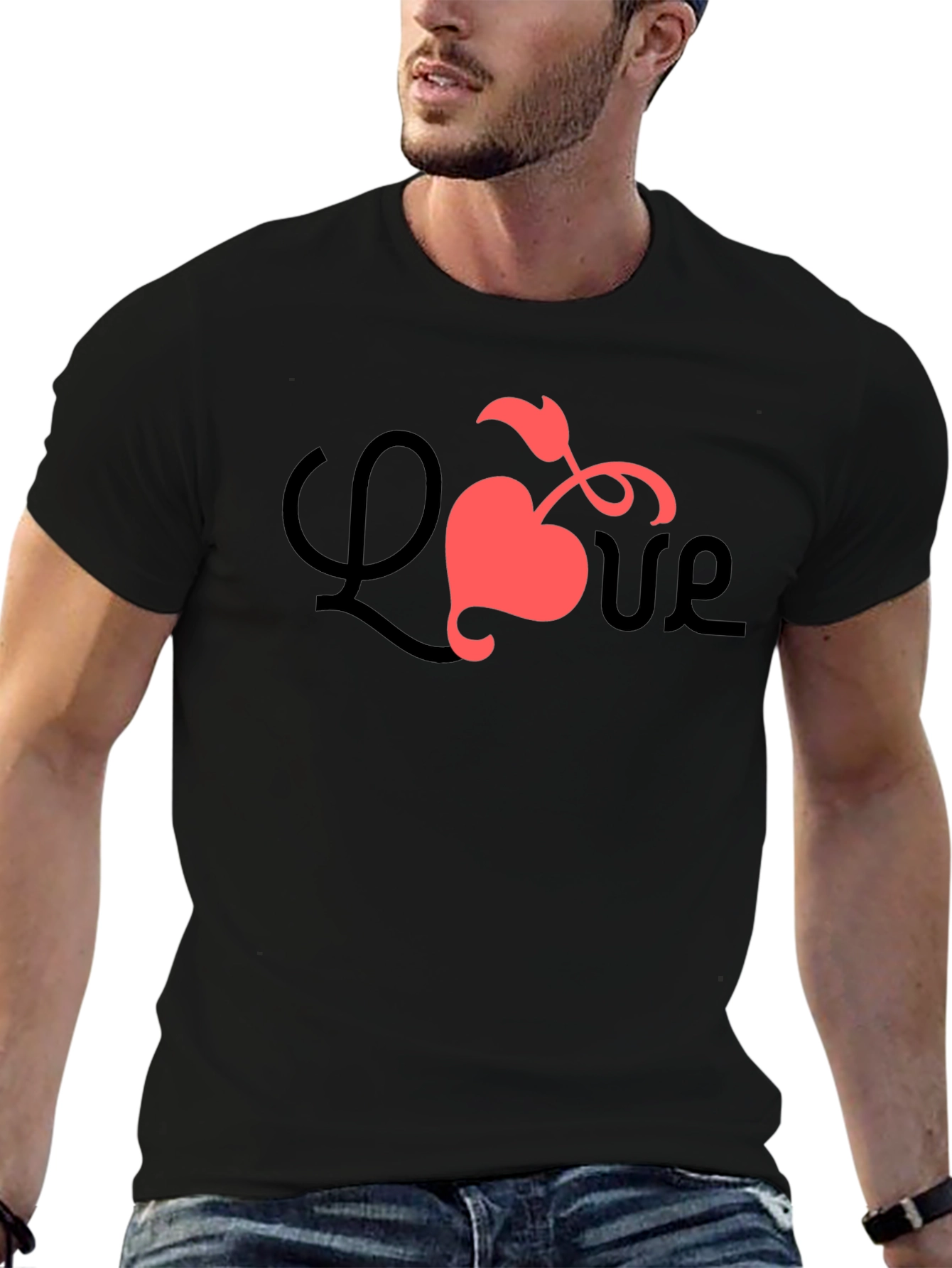 Love Heart Graphic Tee - Black Casual Shirt