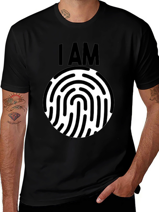 I AM Fingerprint Black Graphic Tee - Unique Identity Shirt