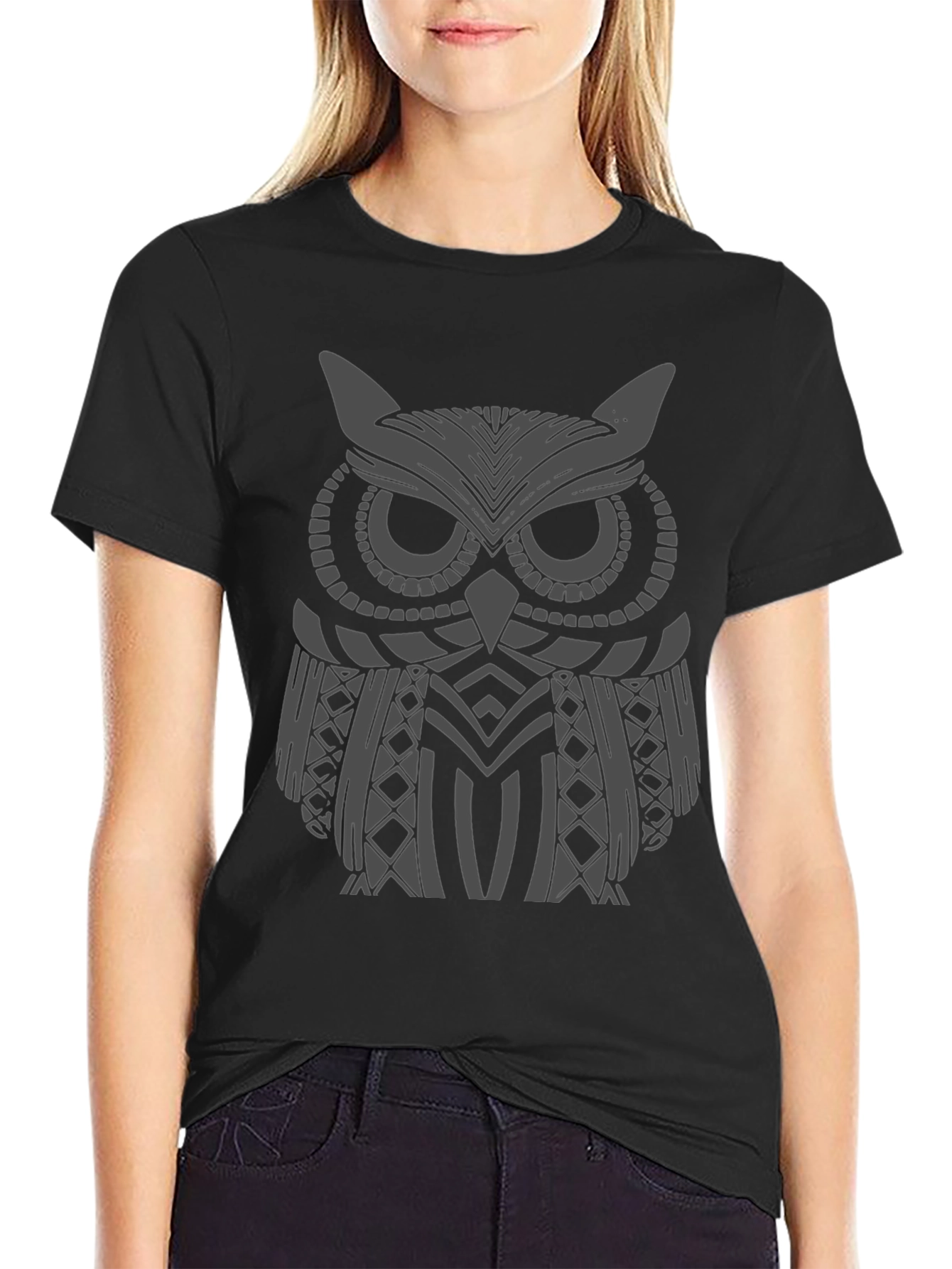 Owl Graphic Print Mens Black T-Shirt