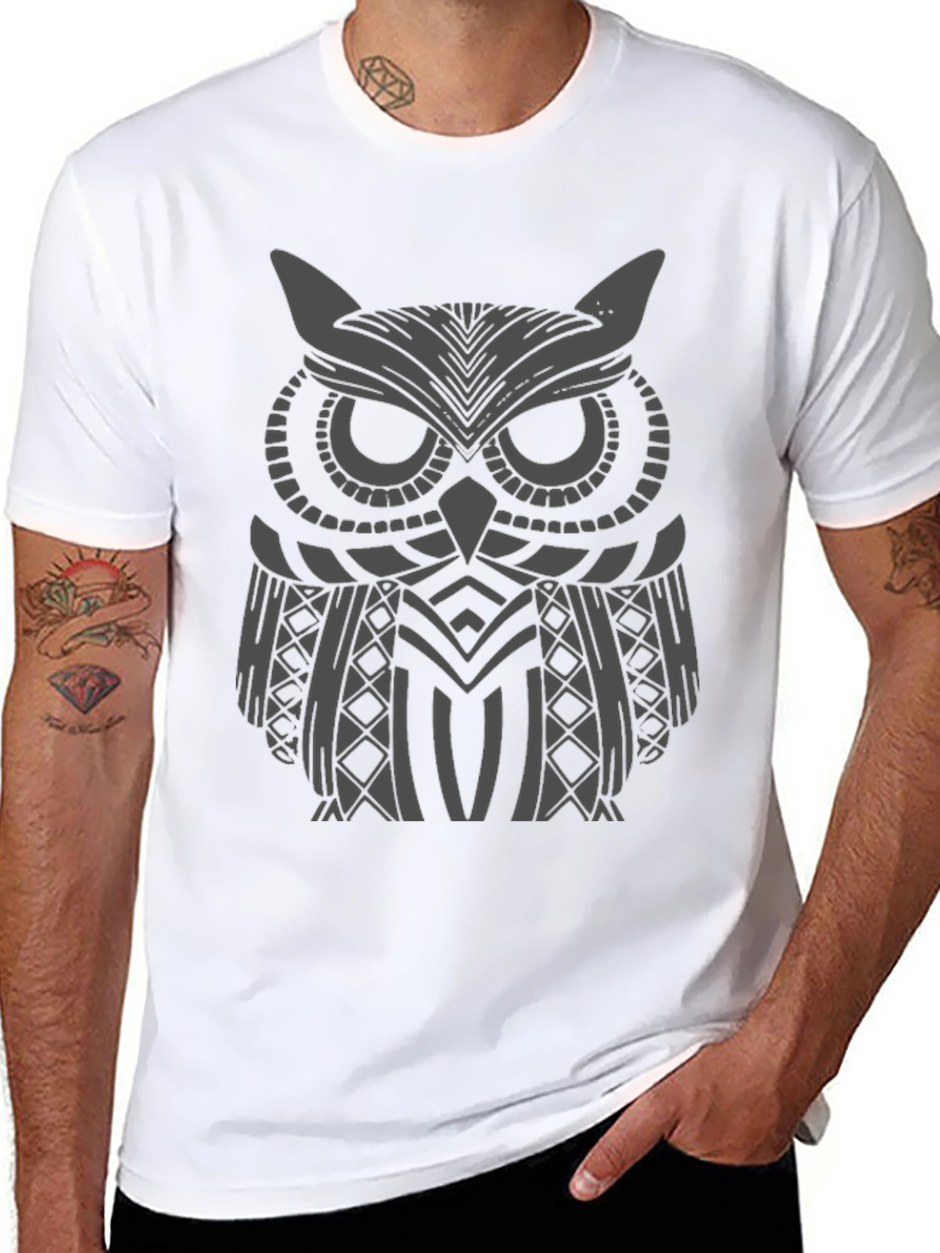 Owl Graphic Print Mens Black T-Shirt