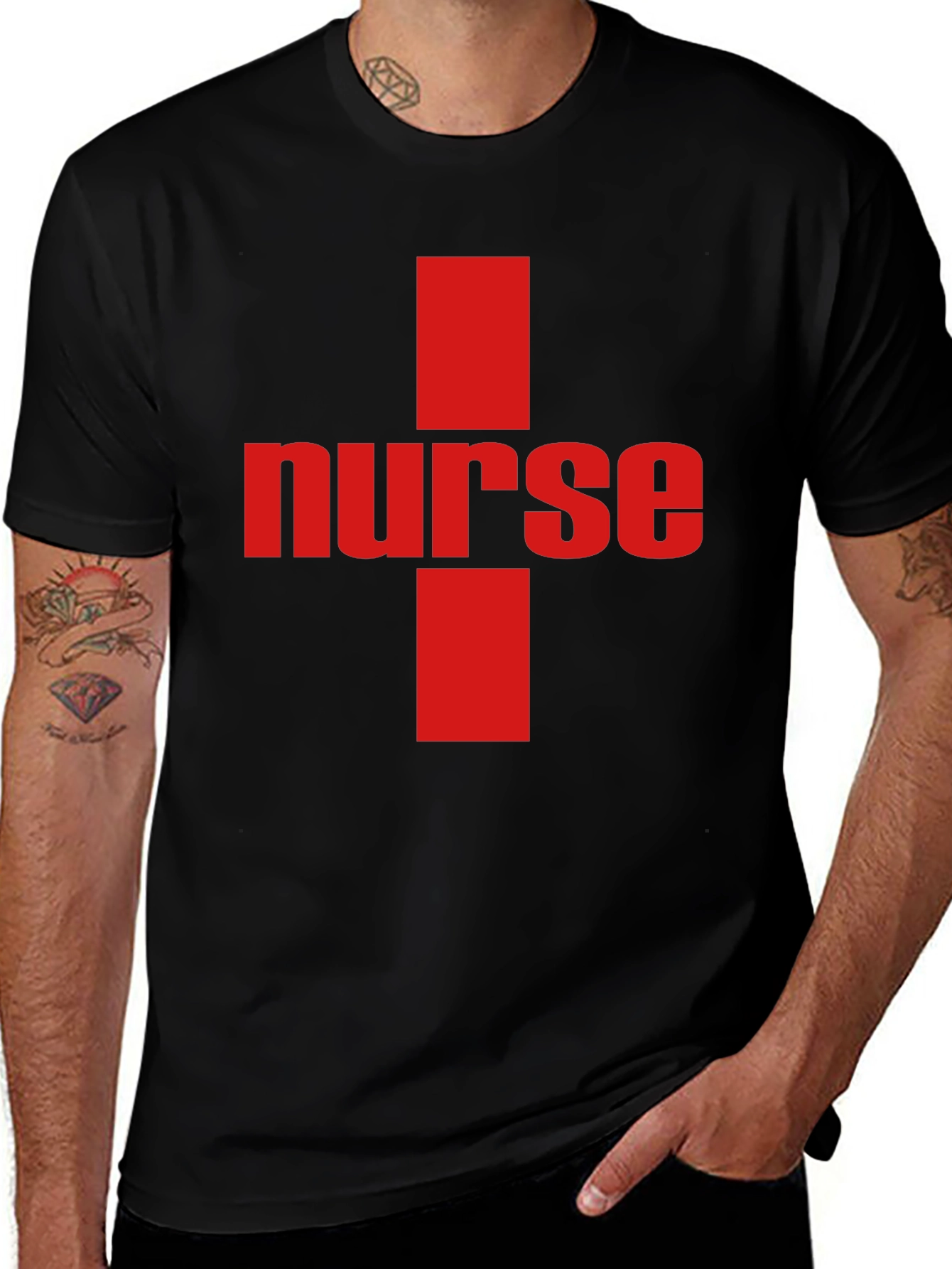 Nurse Cross Graphic Tee - Black Cotton T-Shirt