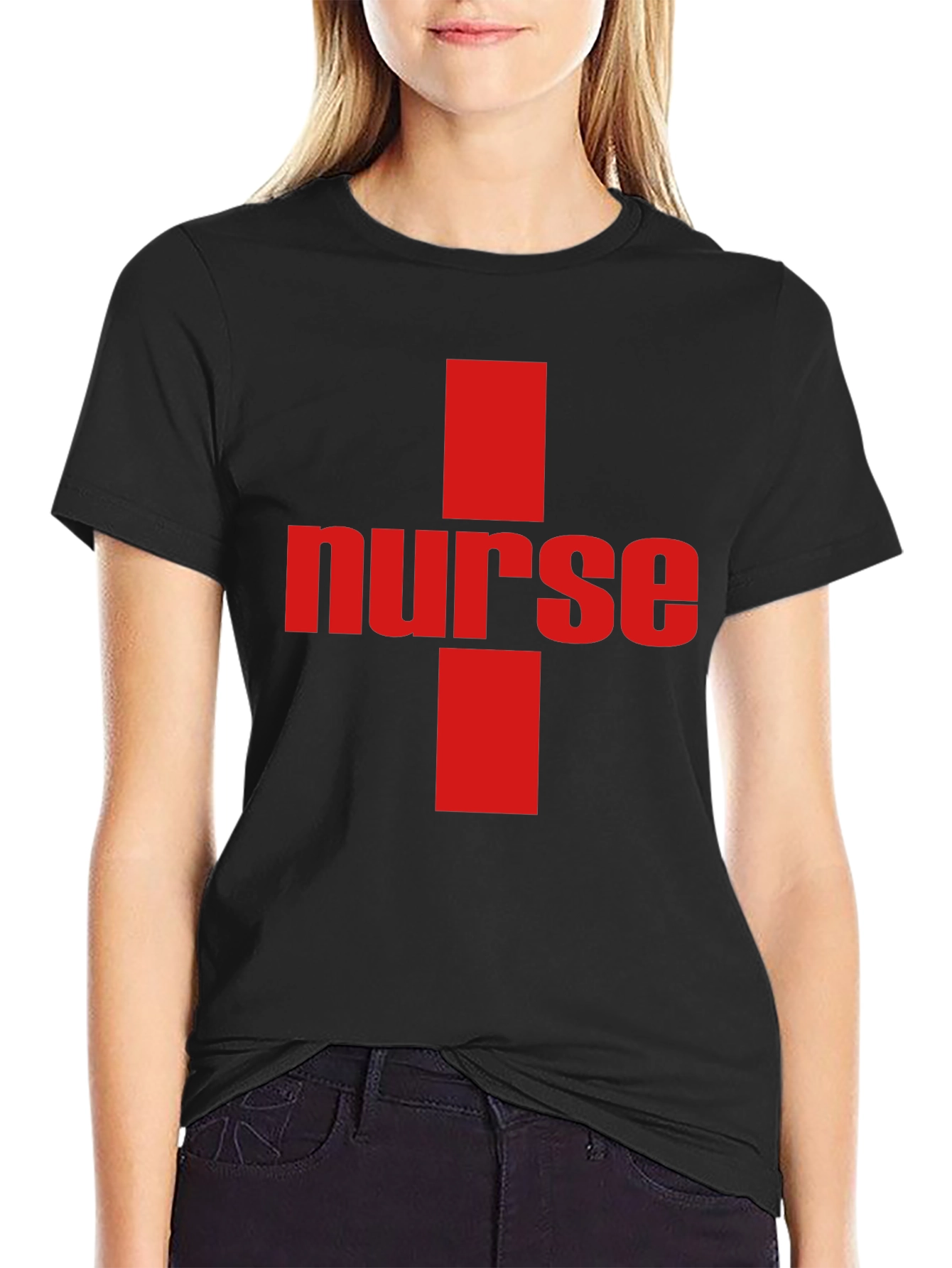 Nurse Cross Graphic Tee - Black Cotton T-Shirt
