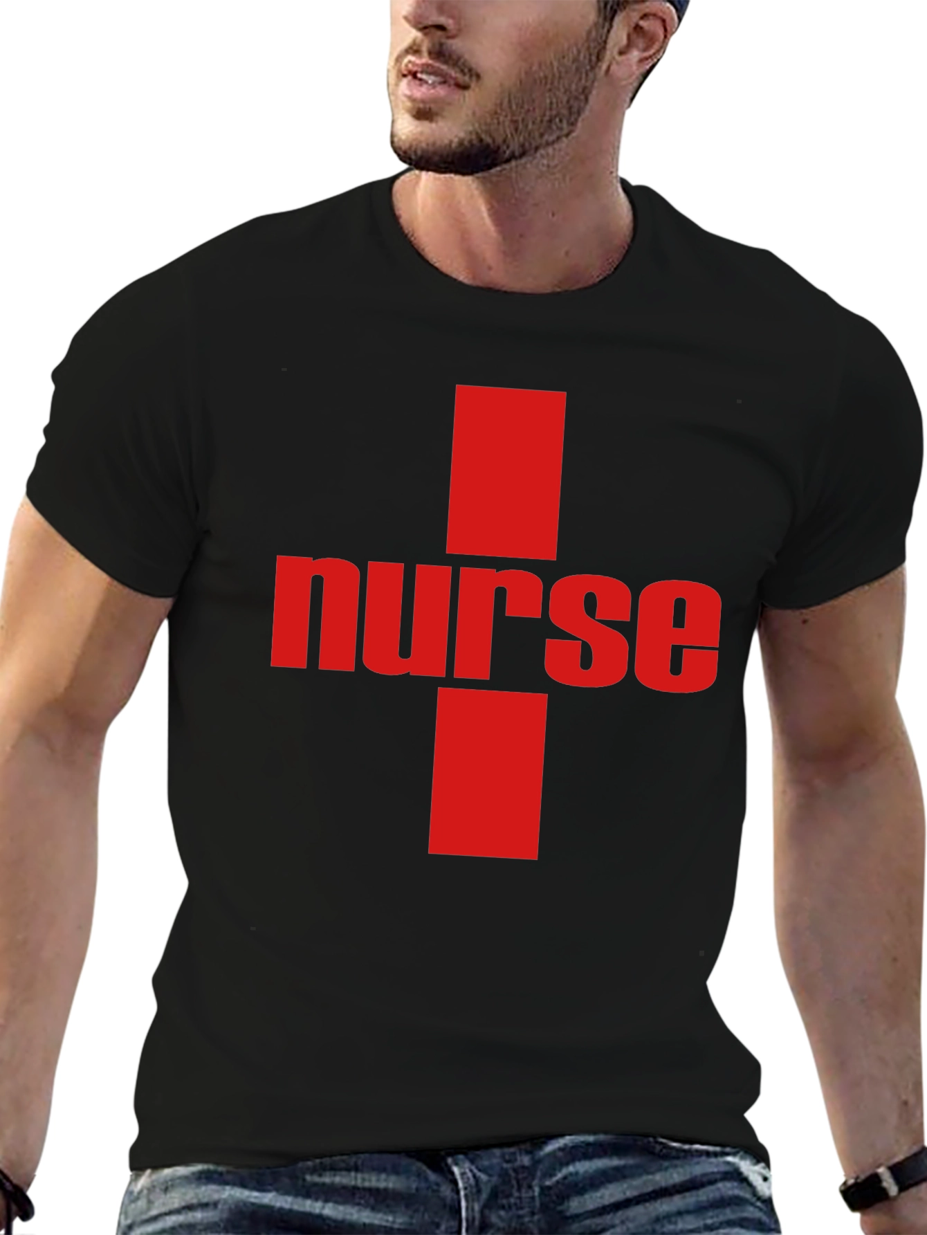 Nurse Cross Graphic Tee - Black Cotton T-Shirt
