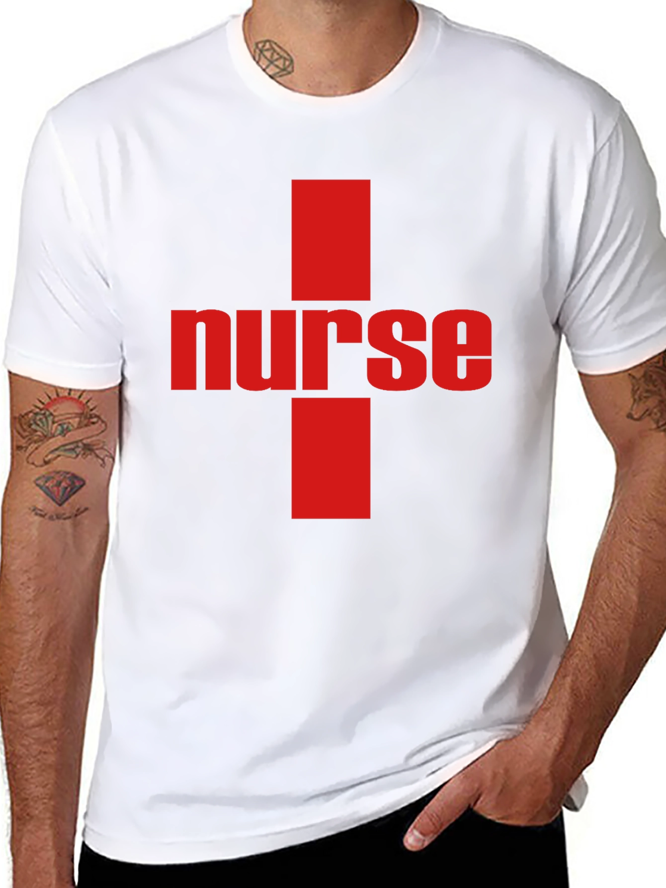Nurse Cross Graphic Tee - Black Cotton T-Shirt