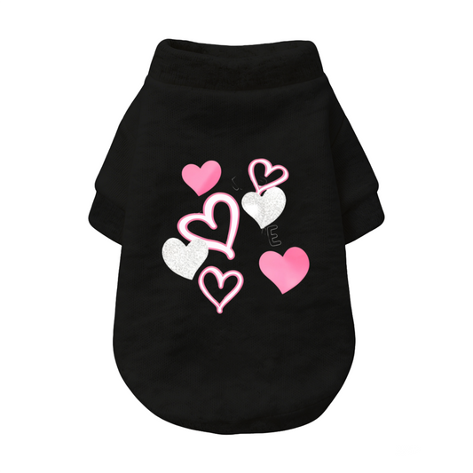 Glitter Pink Silver Heart Romantic Black Puppy Cardigan Sweater