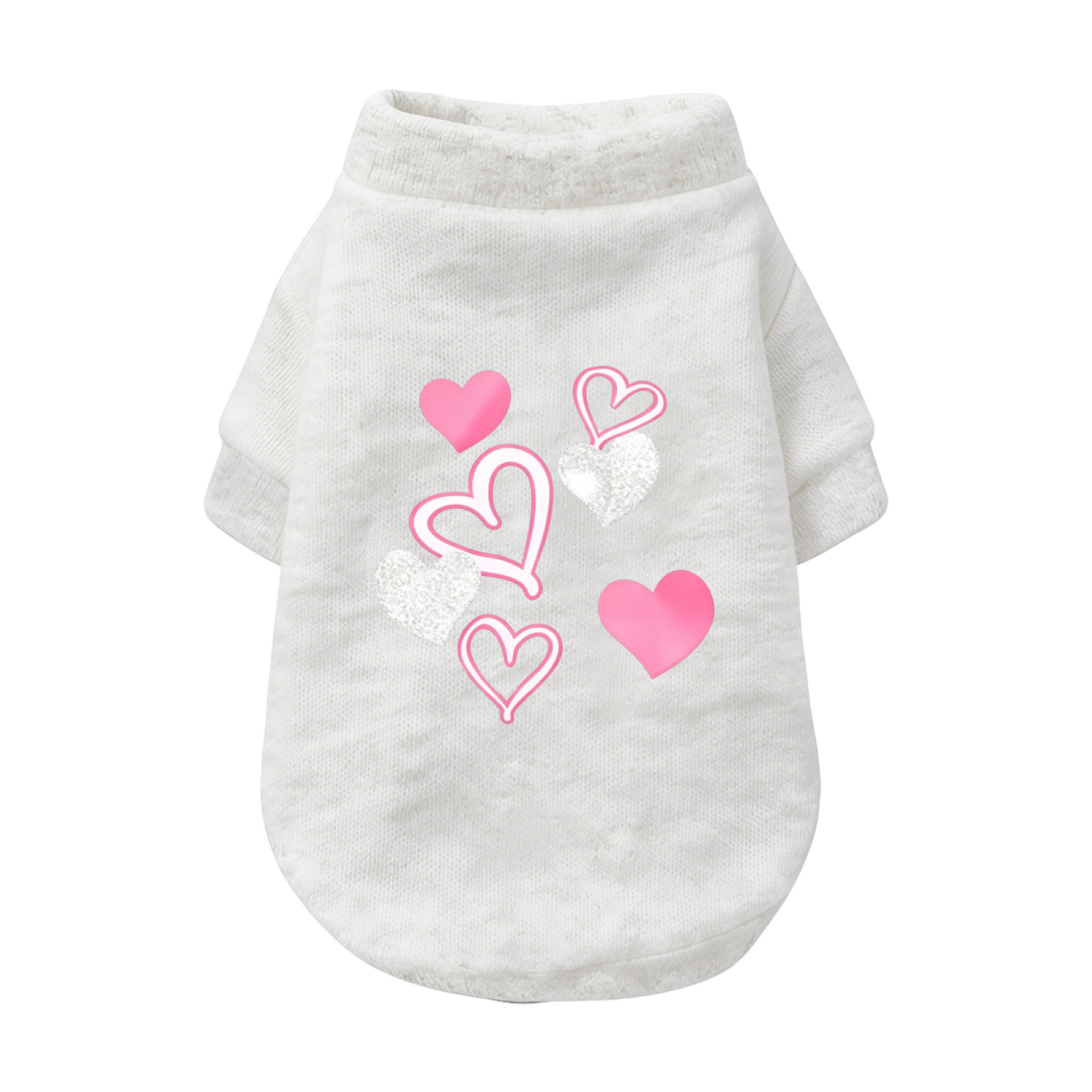 Glitter Pink Silver Heart Romantic Black Puppy Cardigan Sweater