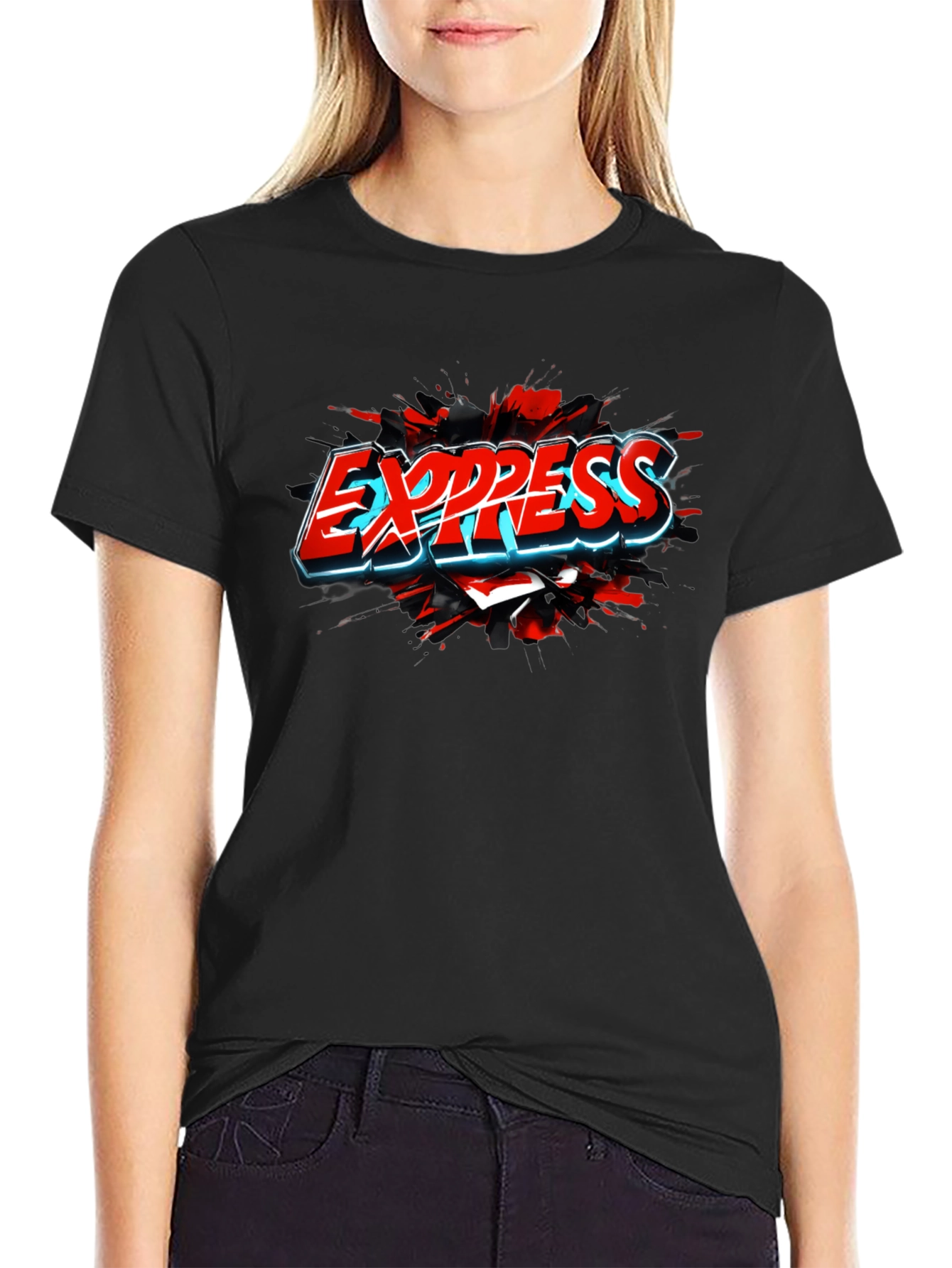 Express T-Shirt - Cool Graphic Print - Black