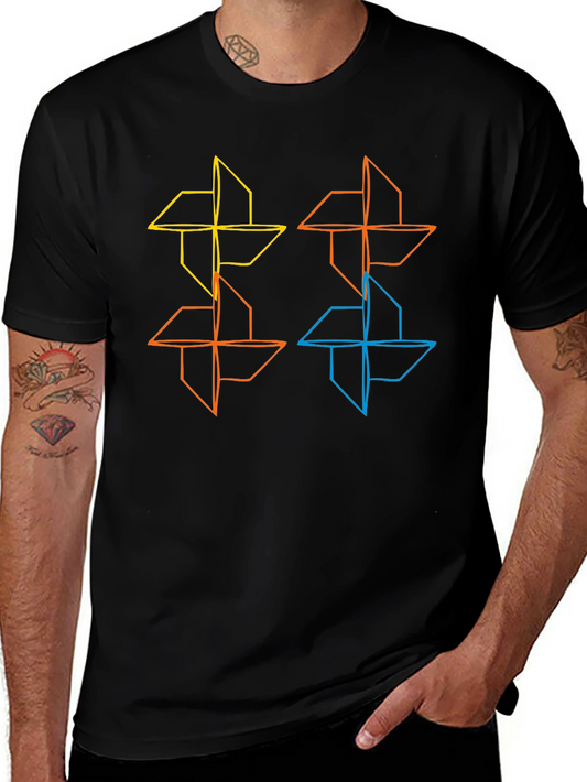 Geometric Pinwheel Design Black T-Shirt