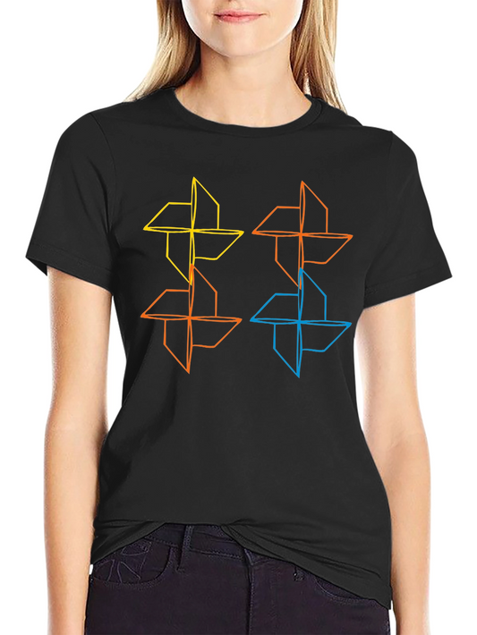 Geometric Pinwheel Design Black T-Shirt