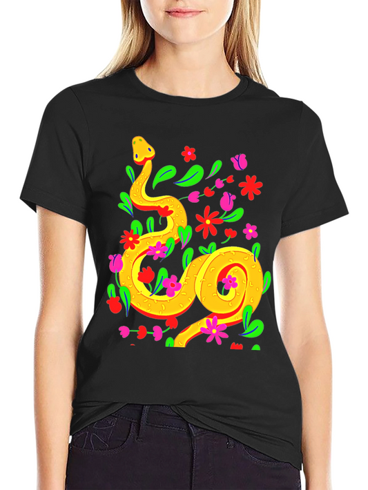 Floral Snake Graphic Tee - Stylish & Unique