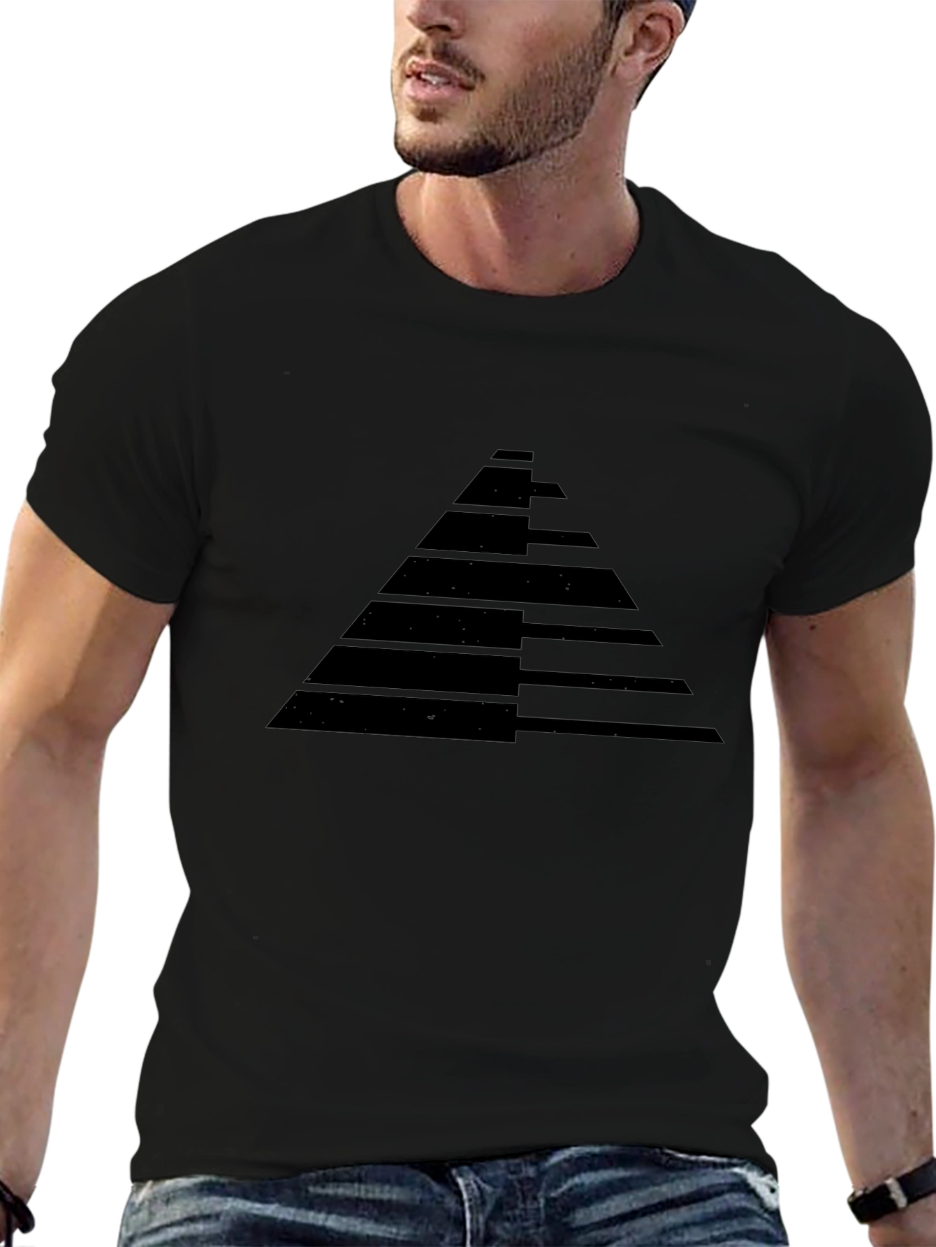 Mens Black Graphic Tee - Geometric Pyramid Design